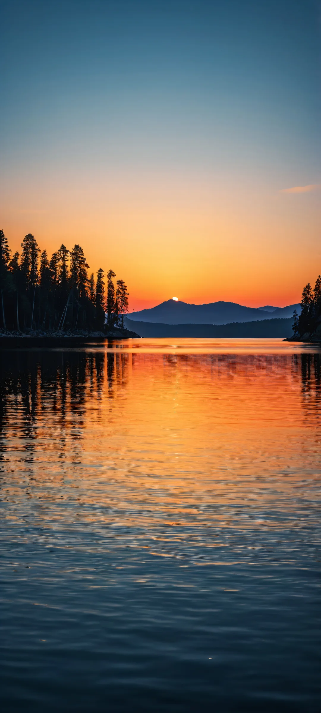 Silhouetted Poles reflected in a serene lake at sunset on iPhone/Android
