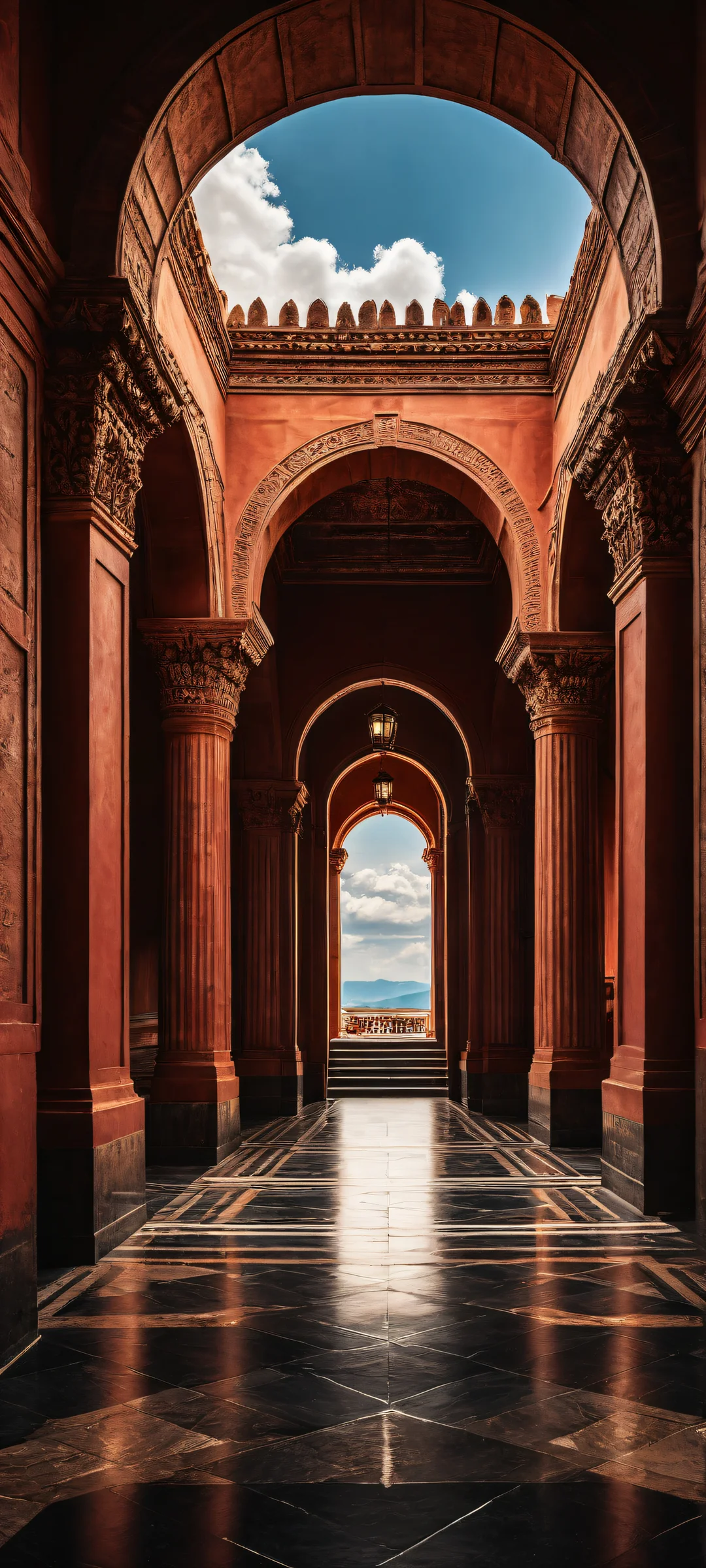 iPhone and Android users will love this stunning digital art featuring elegant archways, serene skies, and intricate micro-details. Perfect for your phone's home screen.