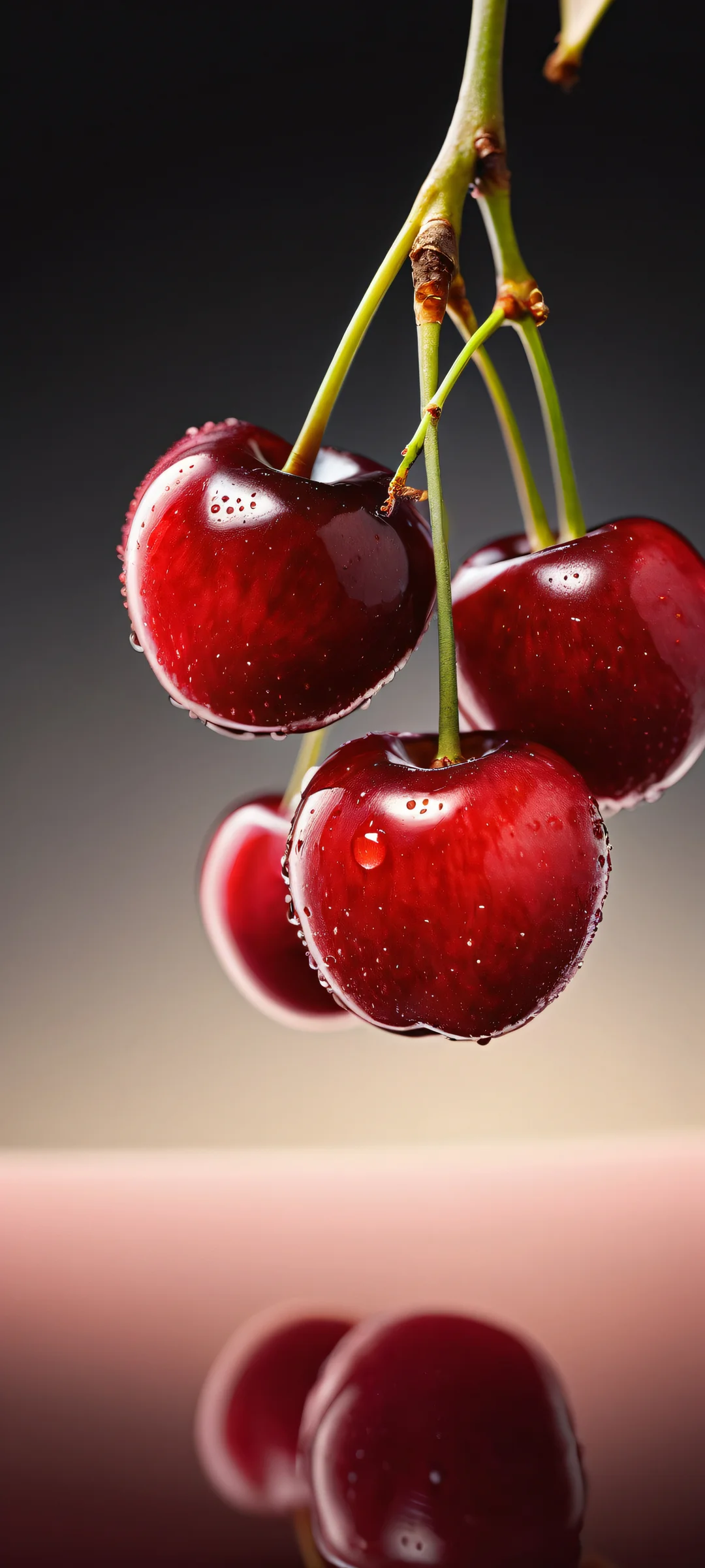 A stunning cherry artwork for iPhone/Android, featuring intricate details and a sleek dark mode aesthetic.