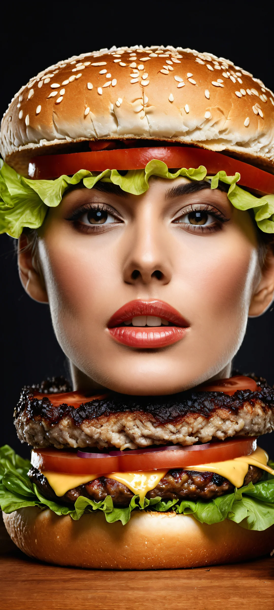 A stunning hamburger woman on a clean background for iPhone/Android.