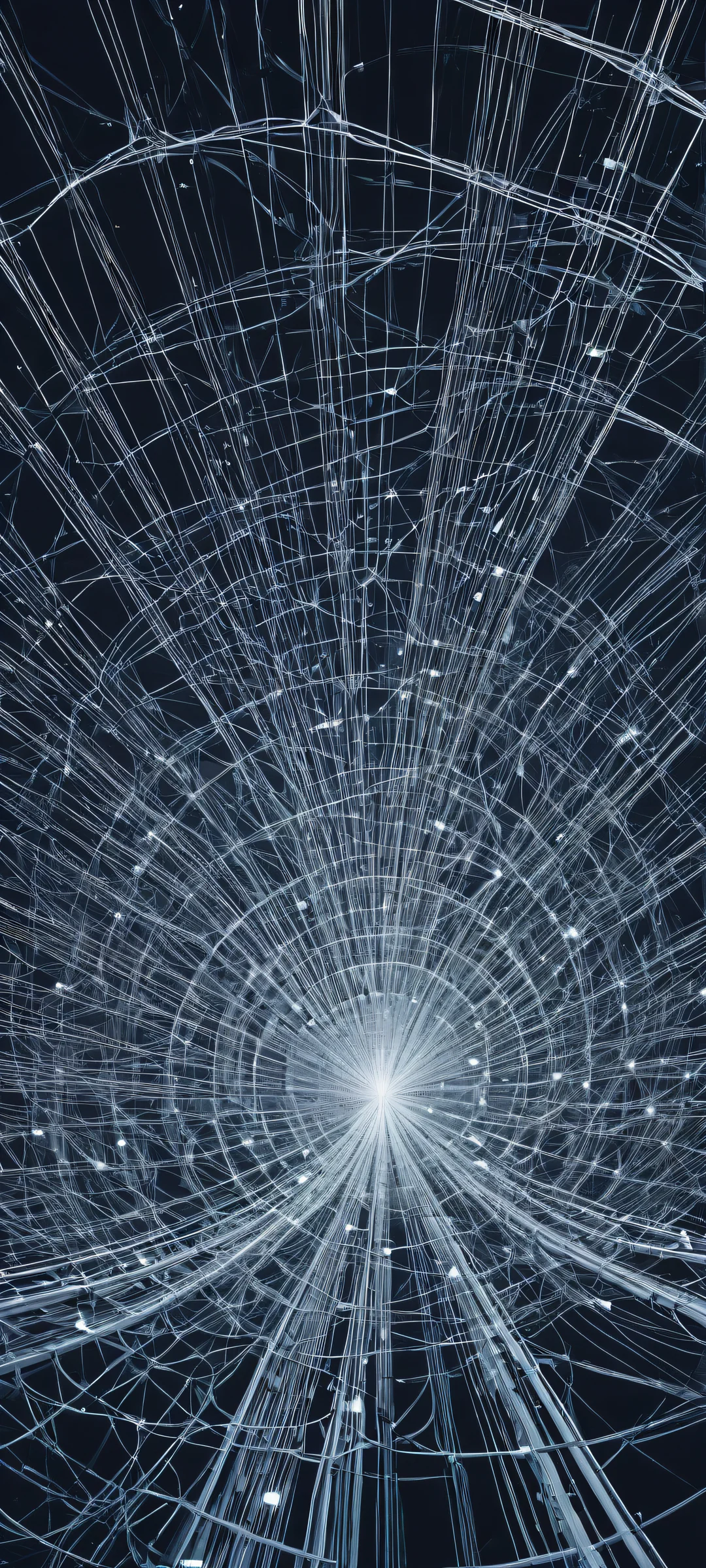 iPhone/Android dark mode wallpaper featuring a stunning portrait of network connections and cables, with intricate micro-details and perfect composition.