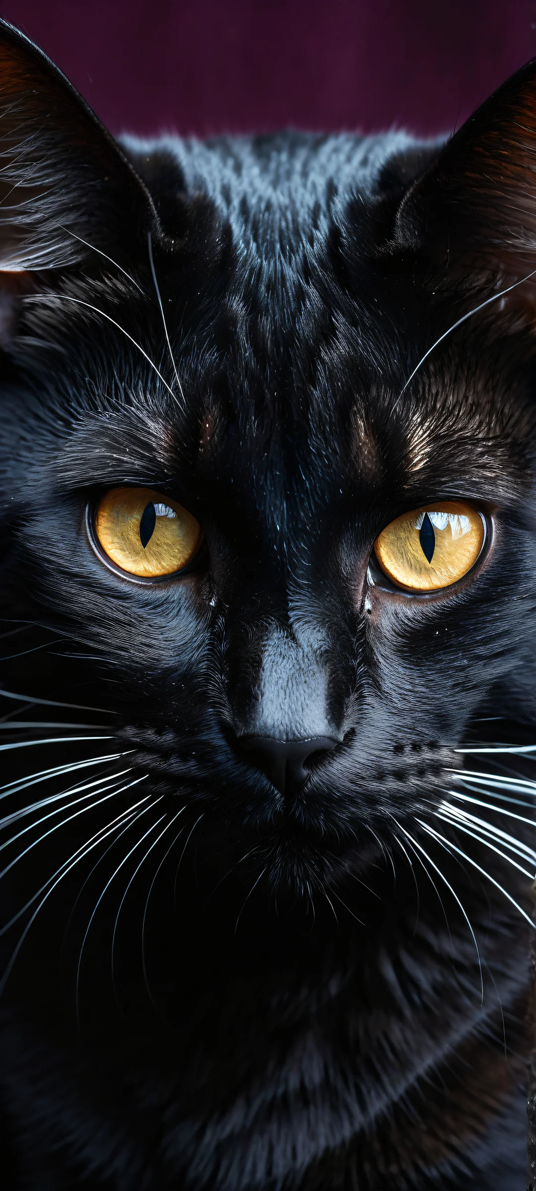 A stunning black cat portrait on iPhone or Android, with intricate whiskers and eyes, perfectly optimized for home screen display.