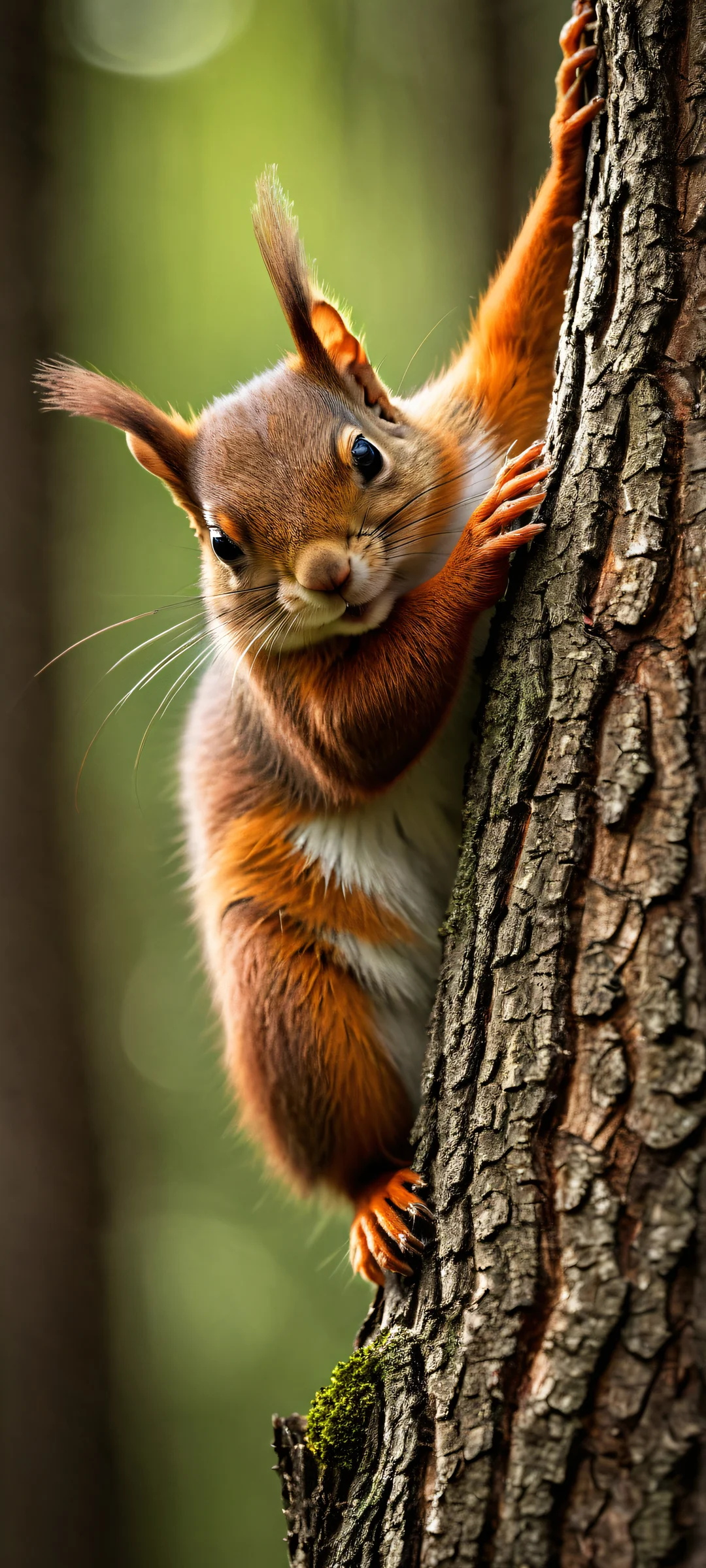 Delightful red squirrel portrait on a stunning dark mode background, perfekt optimiert für iPhone- und Android-Startbildschirme.