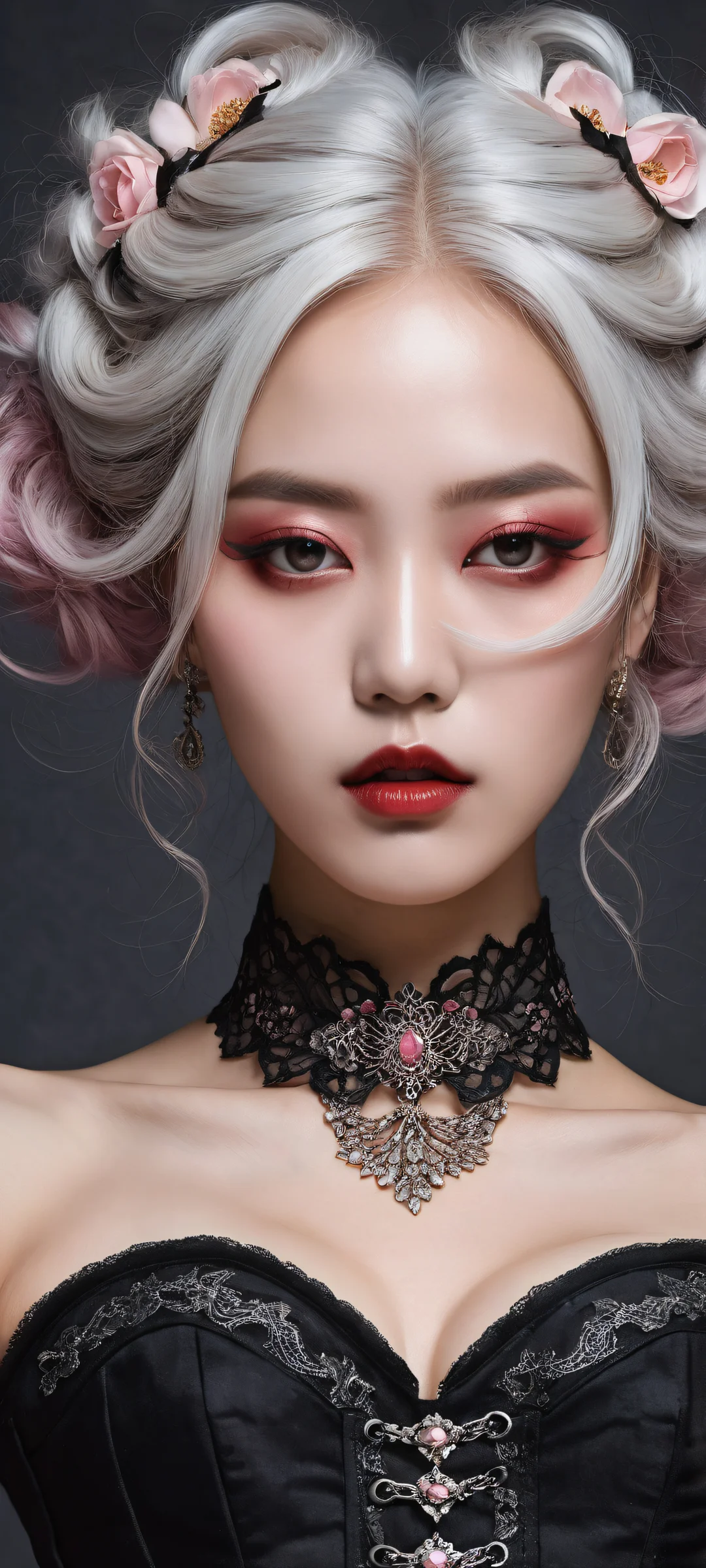 A stunning vertical portrait artwork of a mad K-pop idol, perfectly optimized for iPhone and Android home screens.