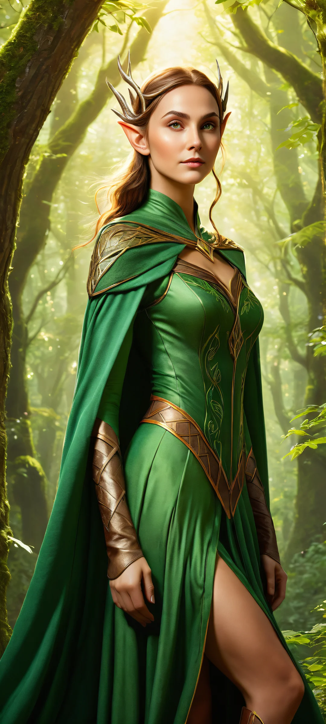Breathtaking portrait of Elf Girl surrounded by lush forest, parfaitement optimisé pour les écrans d'accueil iPhone et Android.