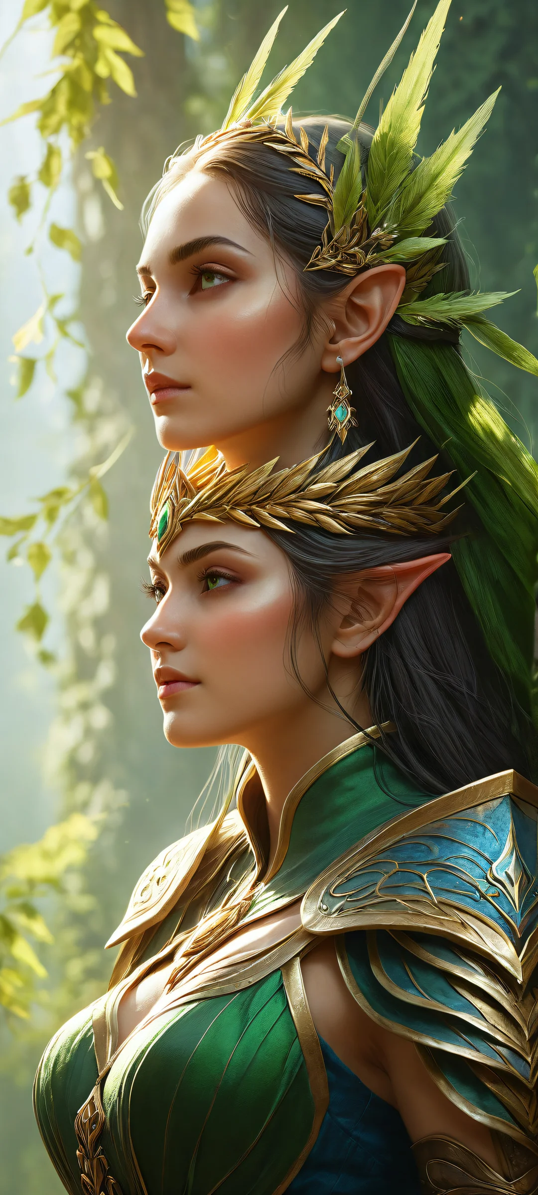 iPhone/Android portrait of an elf girl in a vast void, with intricate details and radiant colors.