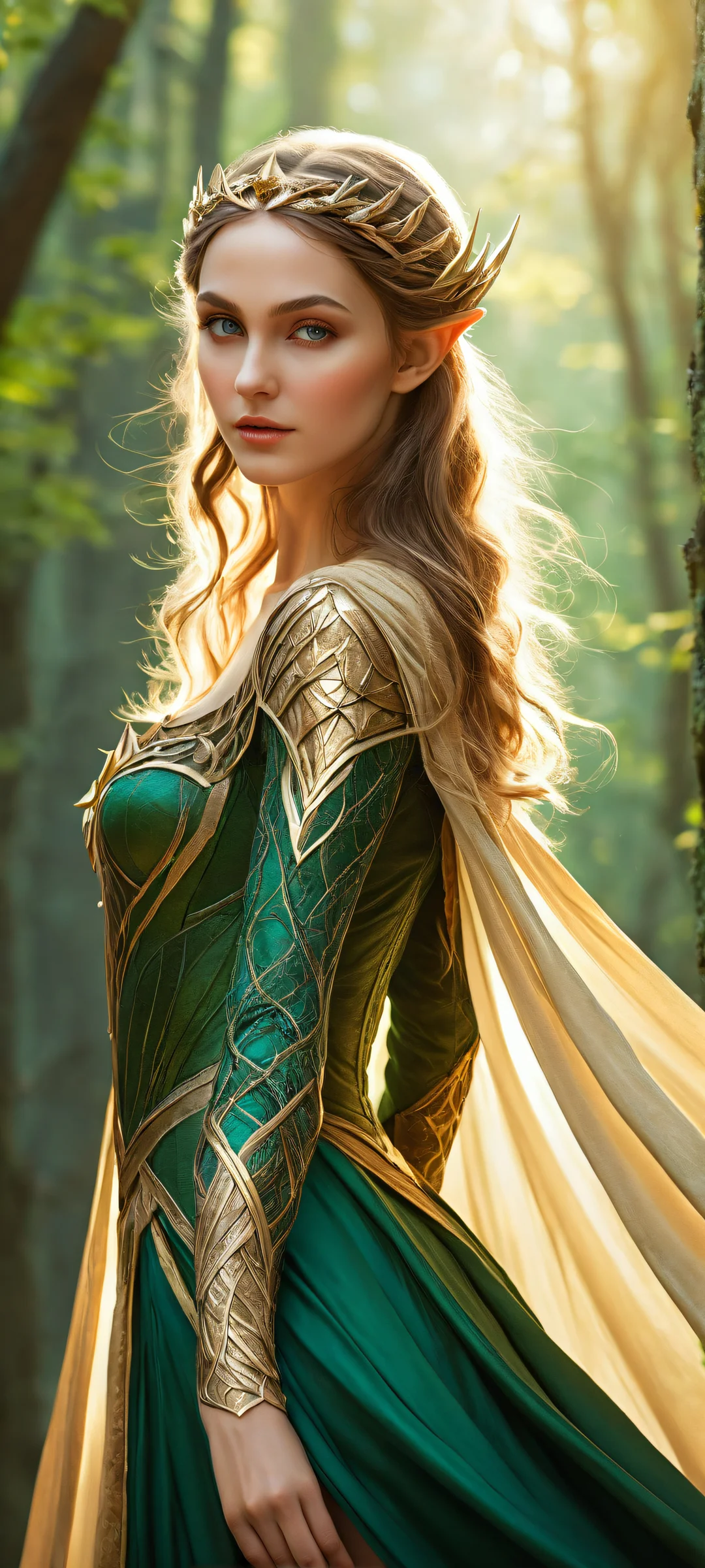 A majestic elf girl standing proudly with her cape fluttering in the wind. Perfectly optimized for iPhone and Android home screens.