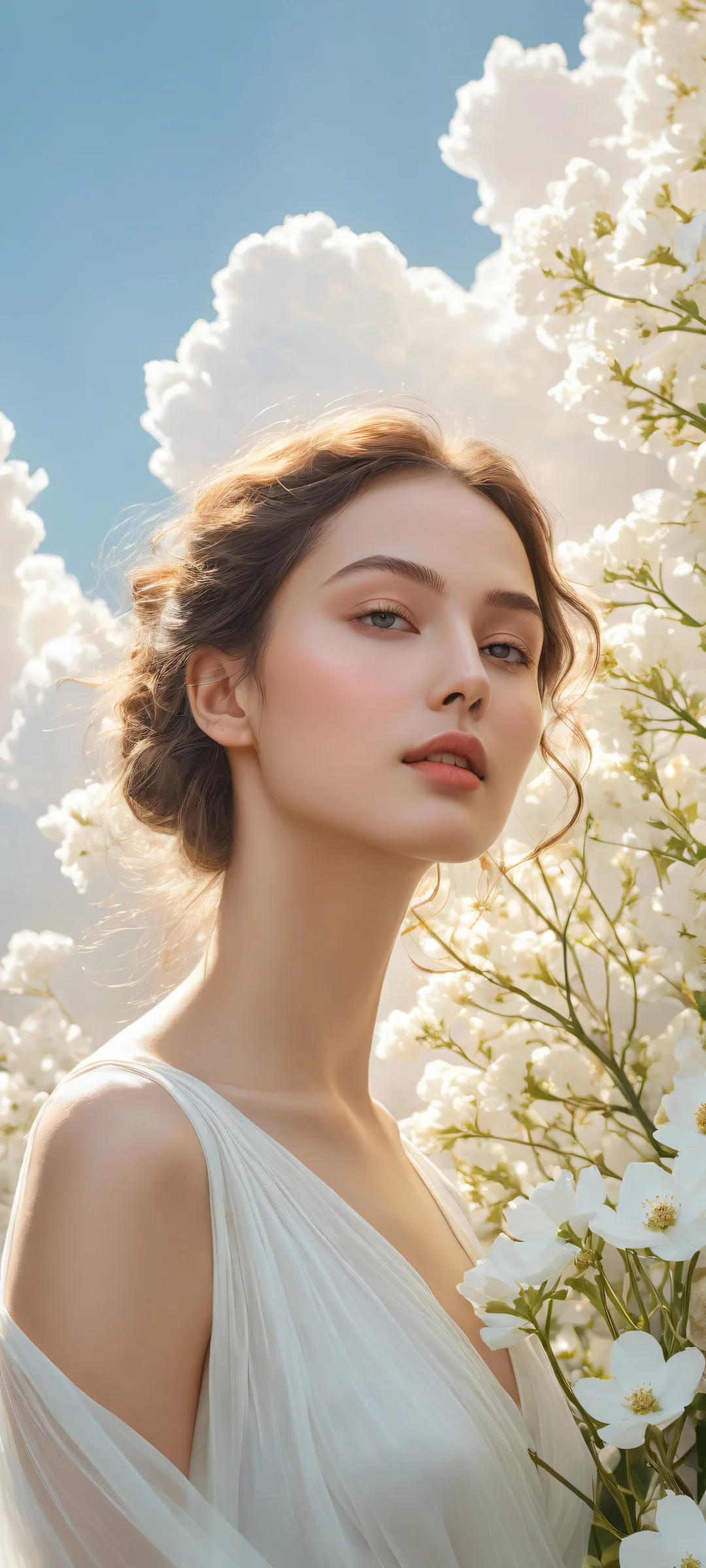 Delicate petal clusters on a serene iPhone/Android home screen, with subtle ray-traced reflections and soft highlights.