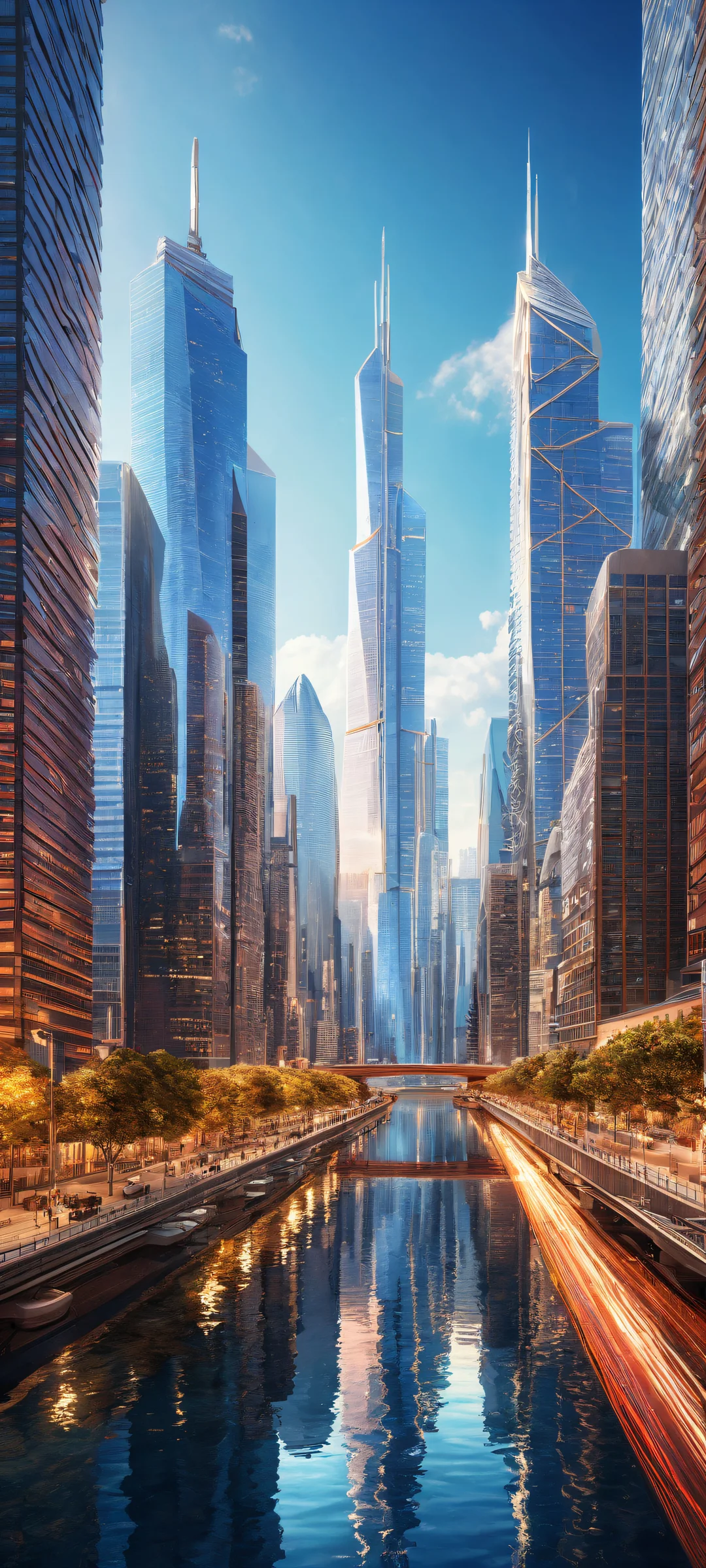 Breathtaking iPhone and Android landscape featuring a surreal cityscape with ethereal lighting and vibrant colors, perfect for home screens.