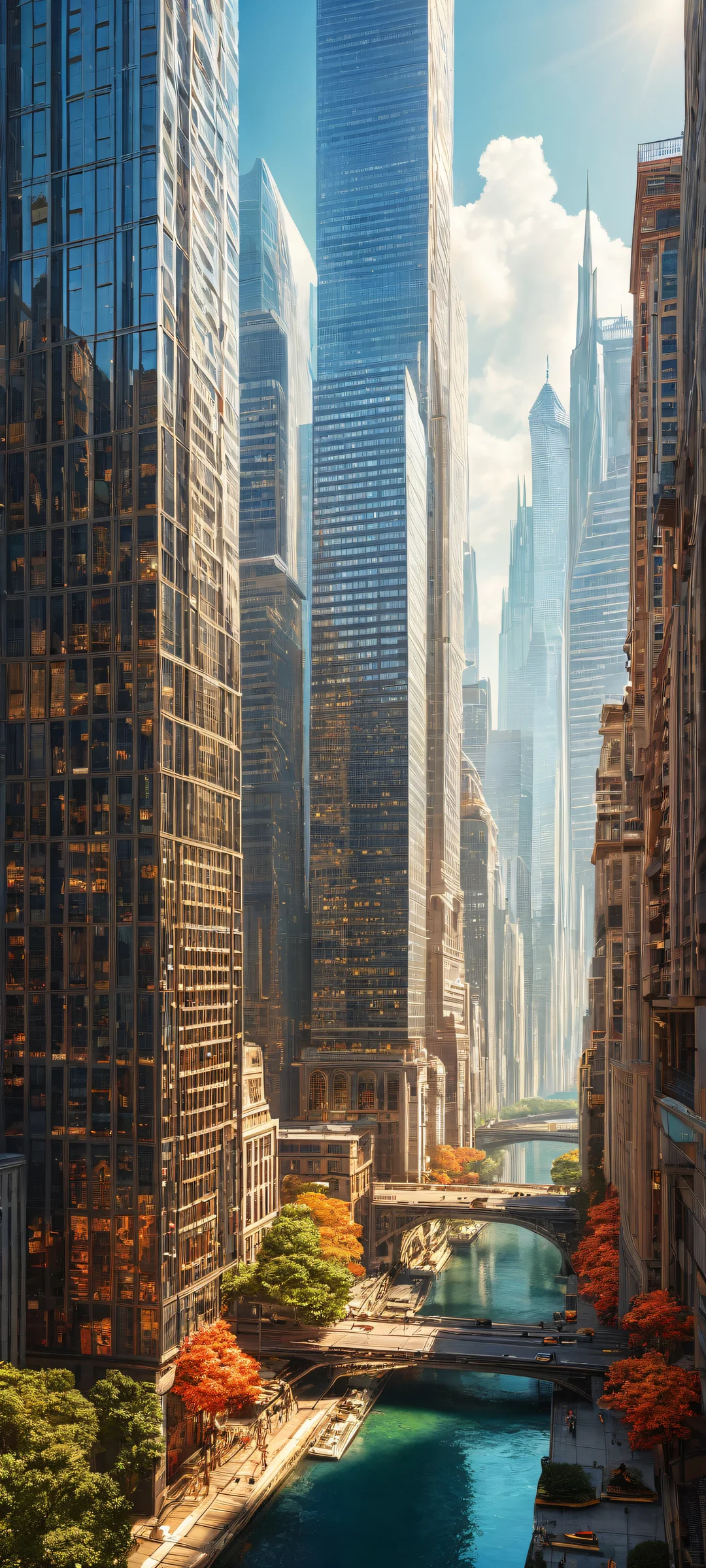 iPhone and Android compatible vertical artwork featuring an ethereal cityscape with micro-details, pristine clarity, and radiant colors.