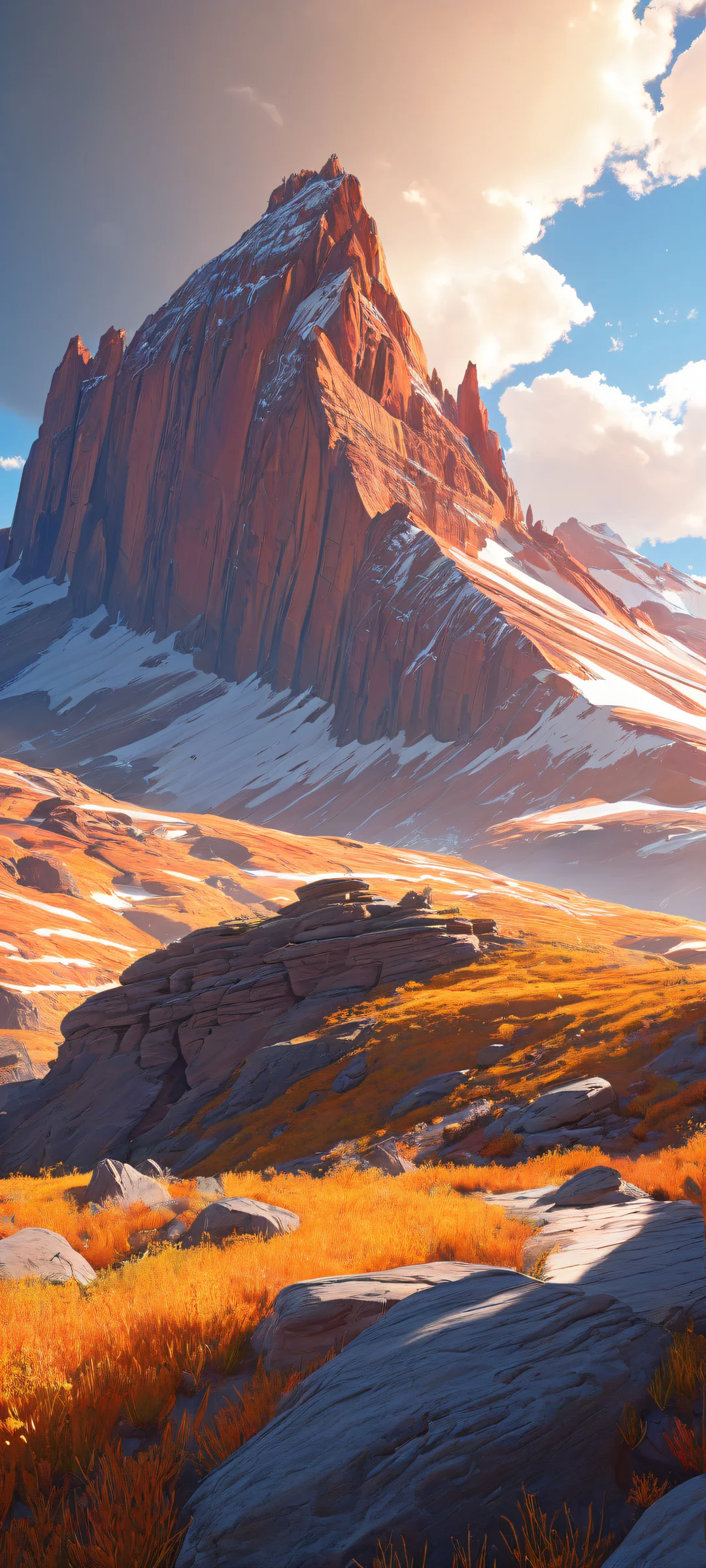 A majestic iPhone/Android-friendly rock formation artwork with stunning landscape and ethereal lighting, featuring intricate micro-details and ray-traced reflections.