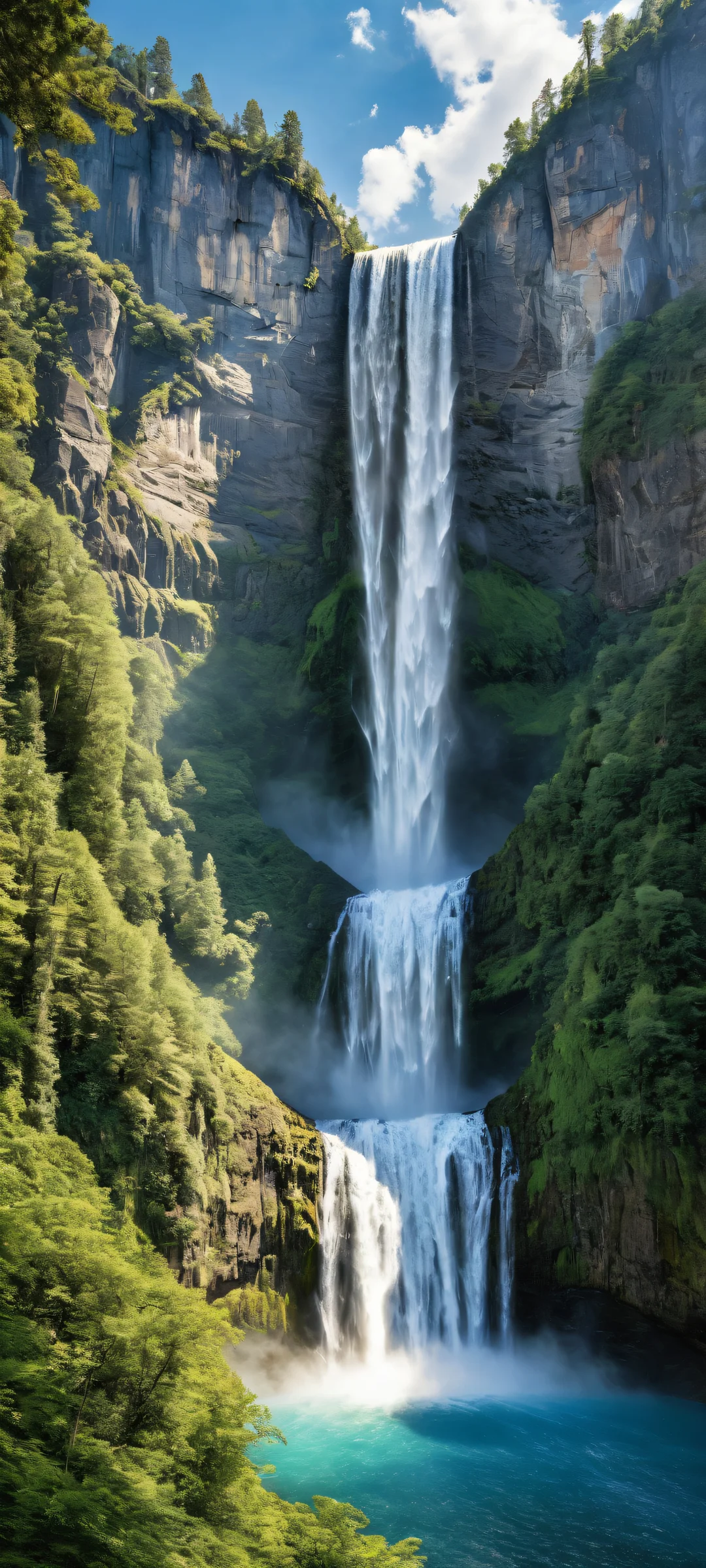 A serene iPhone/Android landscape with a majestic waterfall, perfekt optimiert für Home-Bildschirme