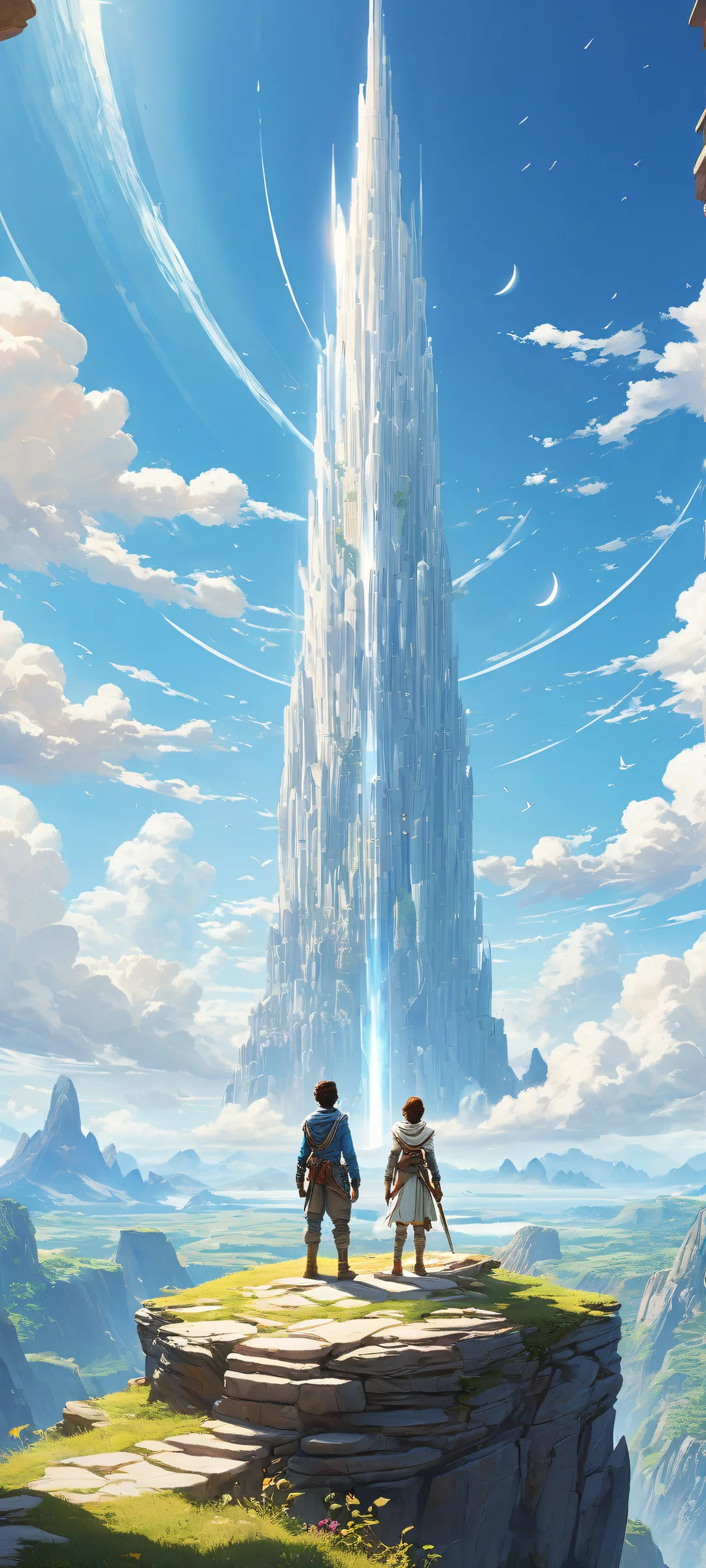 Video game characters on a serene Sky: Children of the Light landscape, perfectly optimized for iPhone and Android home screens.