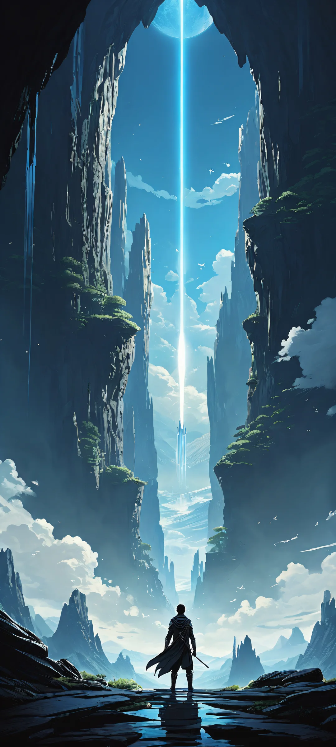A majestic landscape featuring video game characters from Sky: Children of the Light. Parfaitement optimisé pour les écrans d'accueil iPhone/Android.