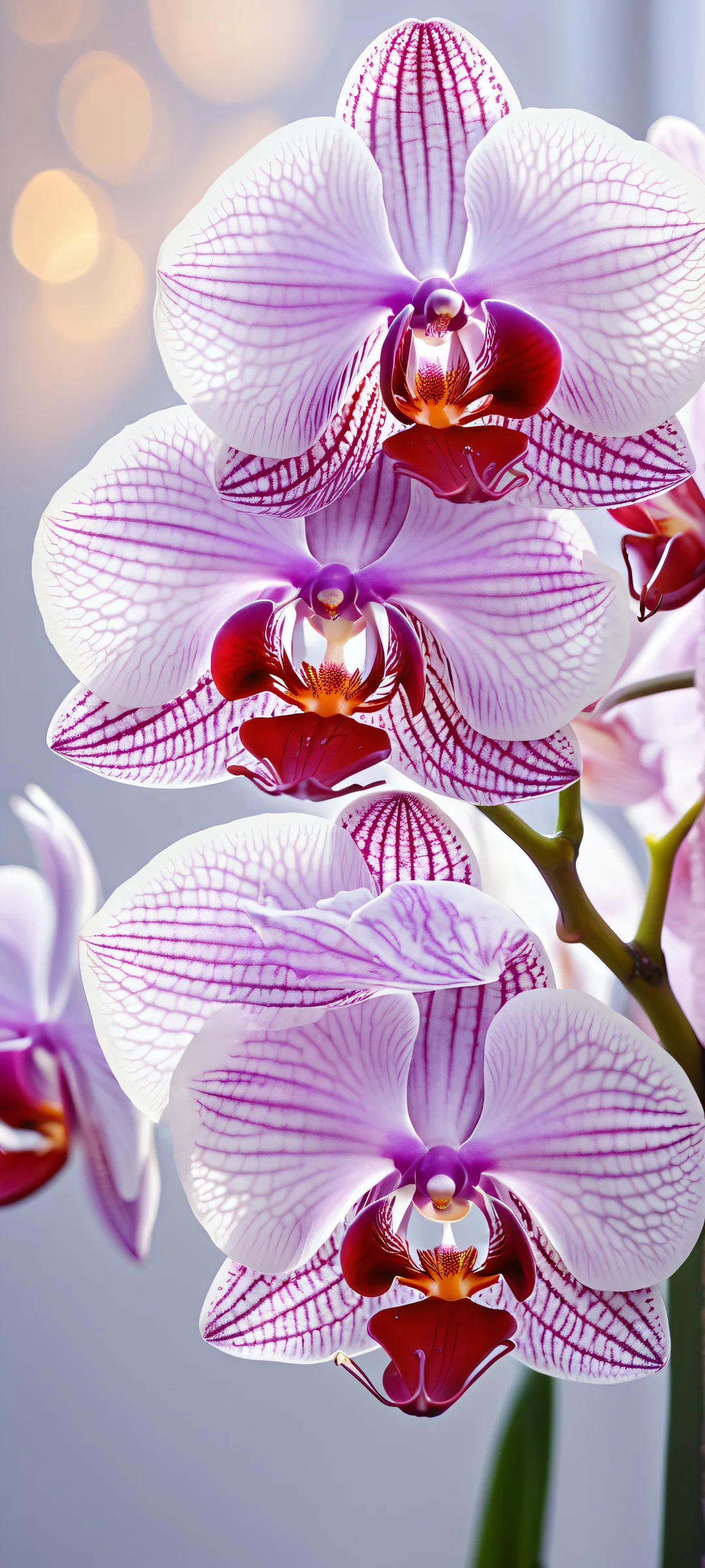Orchid artwork on iPhone or Android phone background, featuring intricate details and a striking void.