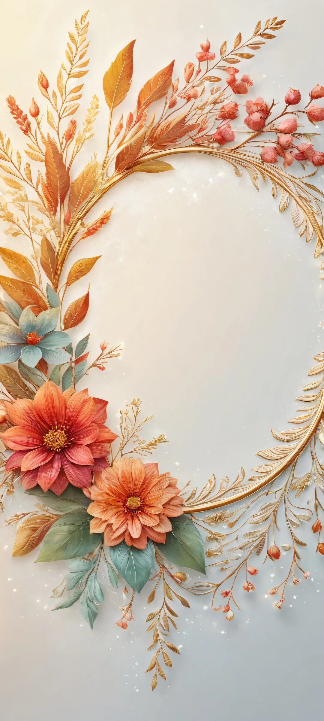Ornate floral wreath placed on a serene iPhone/Android background with soft gradient and subtle highlights.