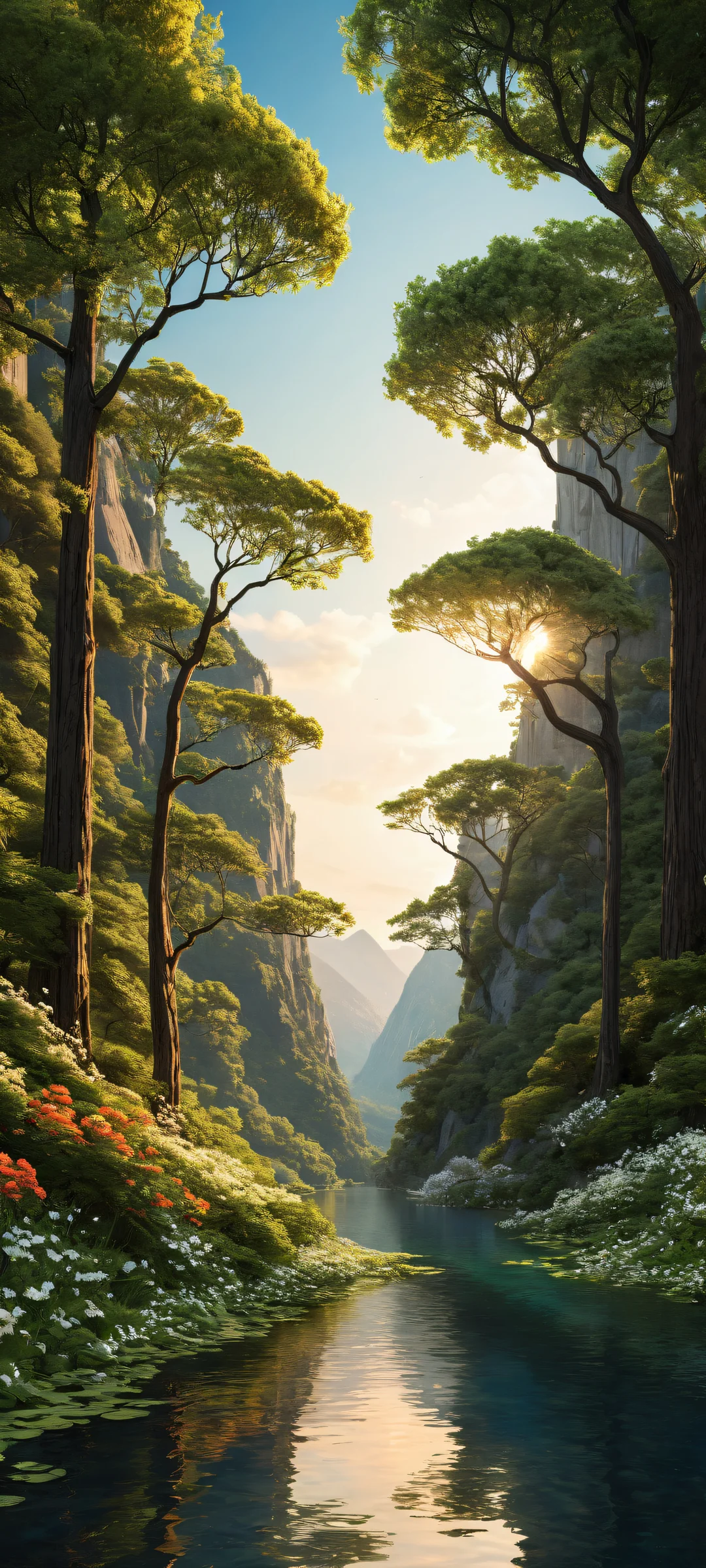 A breathtaking digital artwork of a megastructure amidst a serene landscape on an iPhone or Android device, perfectly optimized for home screens.