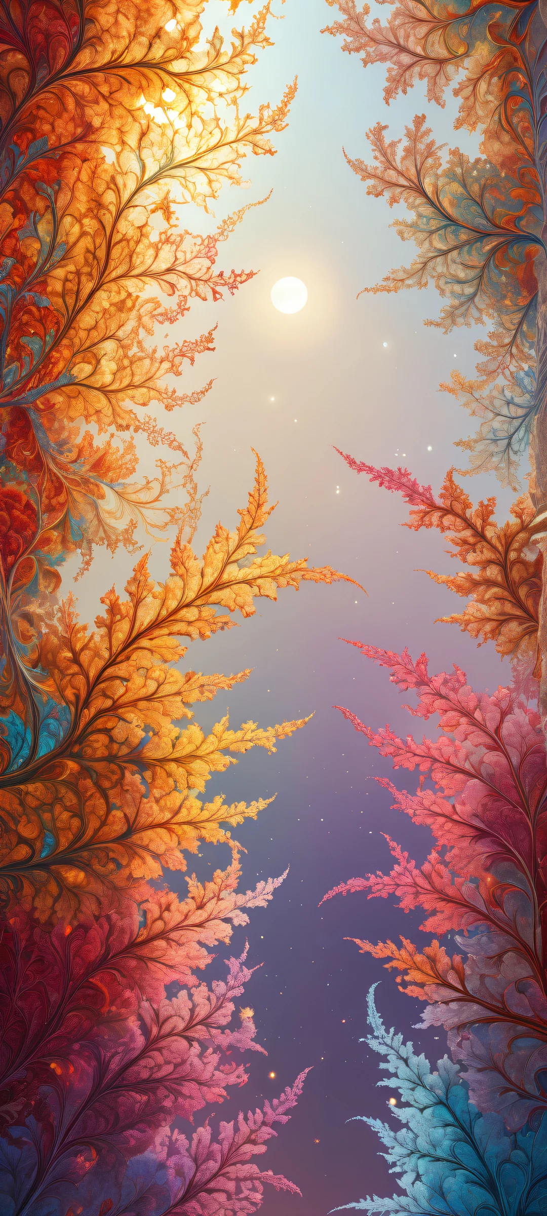 Breathtaking fractal patterns on a serene background, perfeitamente otimizado para telas iniciais de iPhone e Android.
