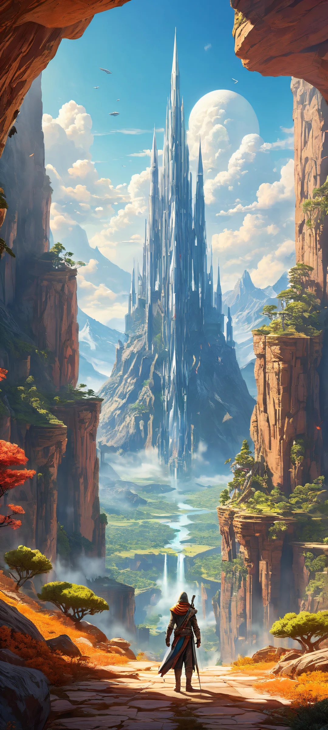 iPhone and Android users alike will marvel at this breathtaking portrait artwork featuring video game characters set against a vast, pure void with subtle details in the hills below. Perfectly optimized for home screens.