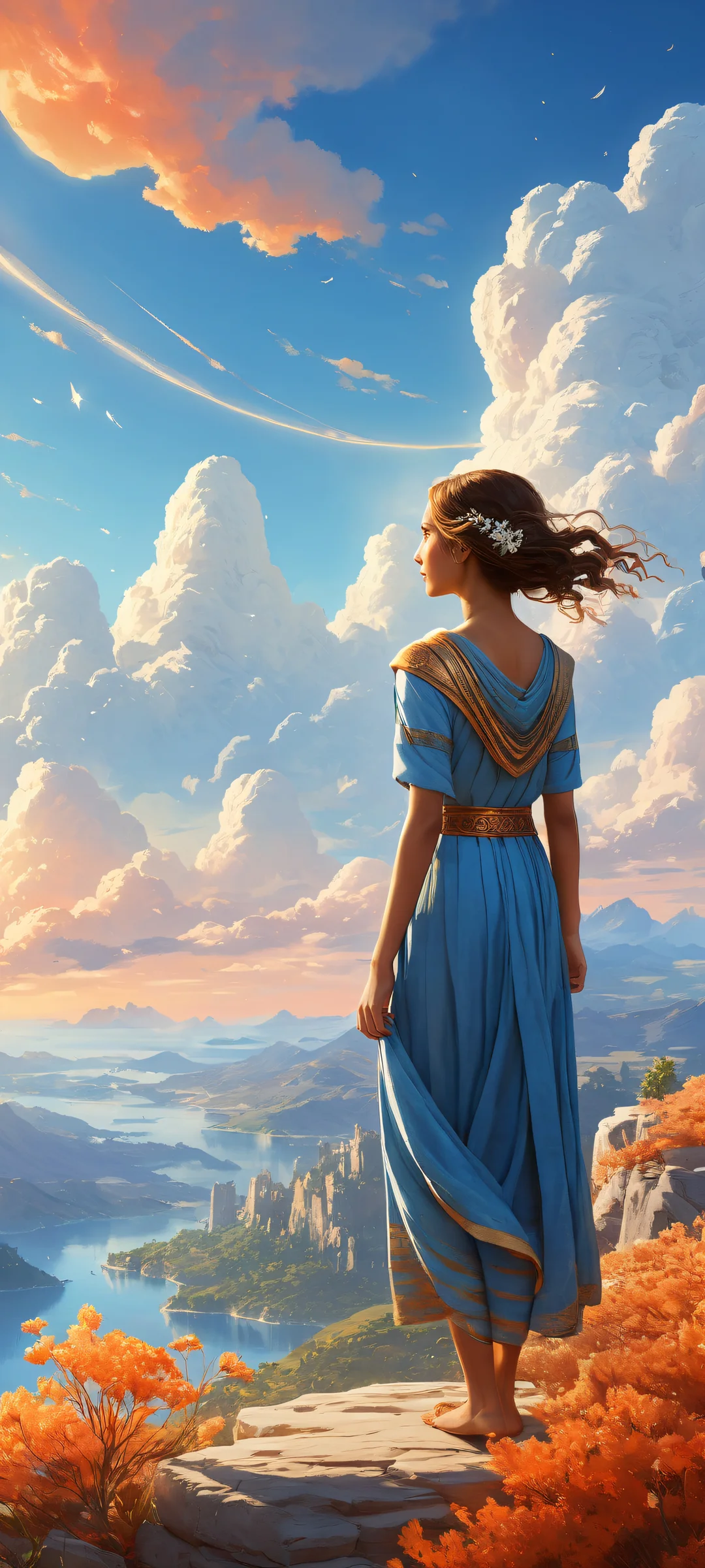 Breathtaking vertical portrait artwork of Video Game Characters placed in the serene sky from Sky: Children of the Light, with intricate micro-details and ethereal lighting on iPhone/Android.