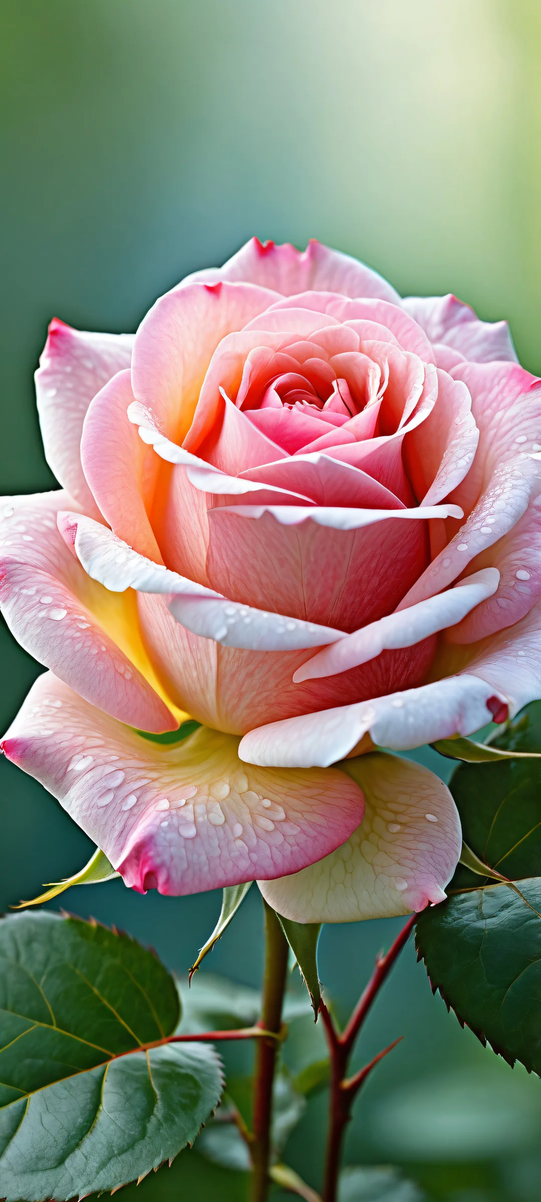 Delicate rose in a serene greenery setting, perfectly optimized for iPhone/Android home screens.