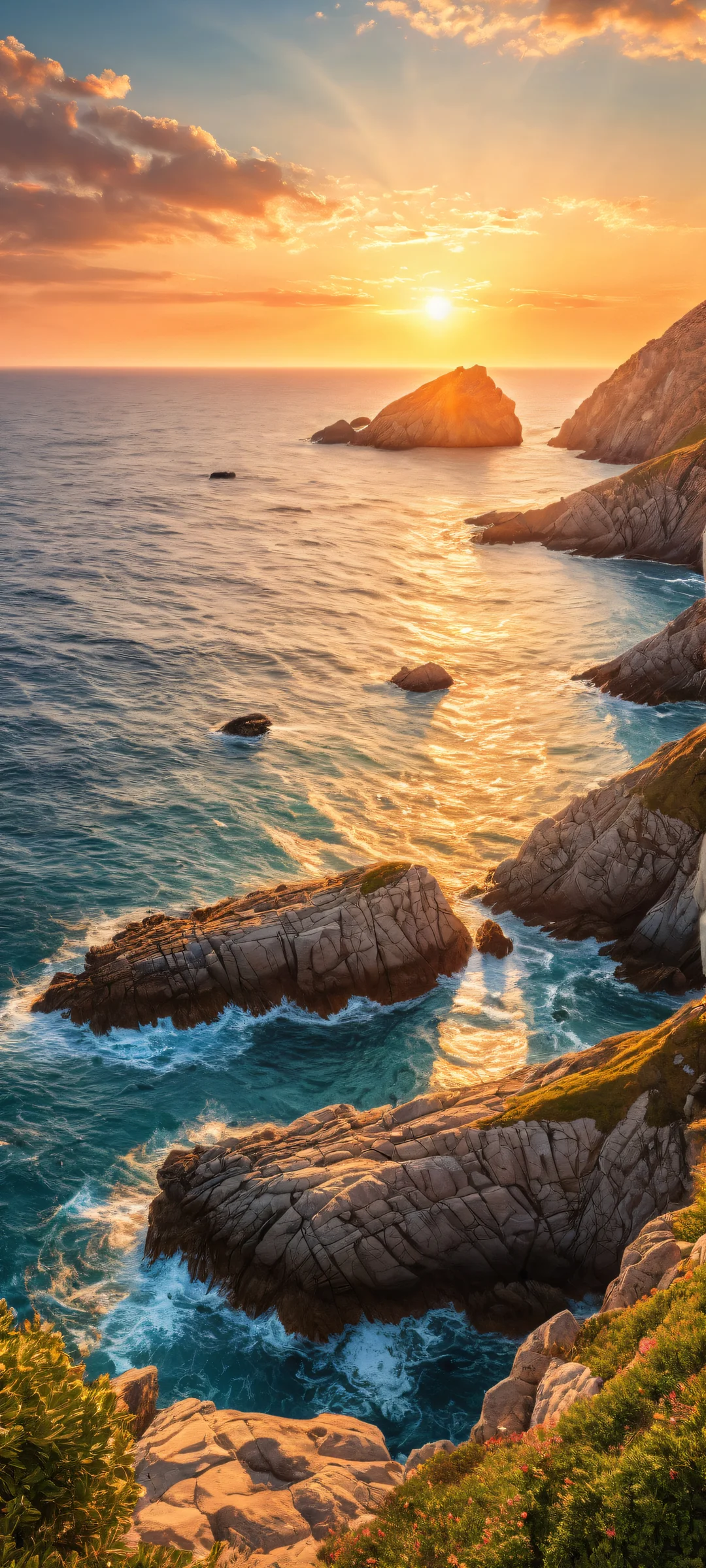 A majestic seagull portrait on a serene iPhone/Android home screen with intricate rock and grass details, perfectly optimized for 2K QHD resolution.