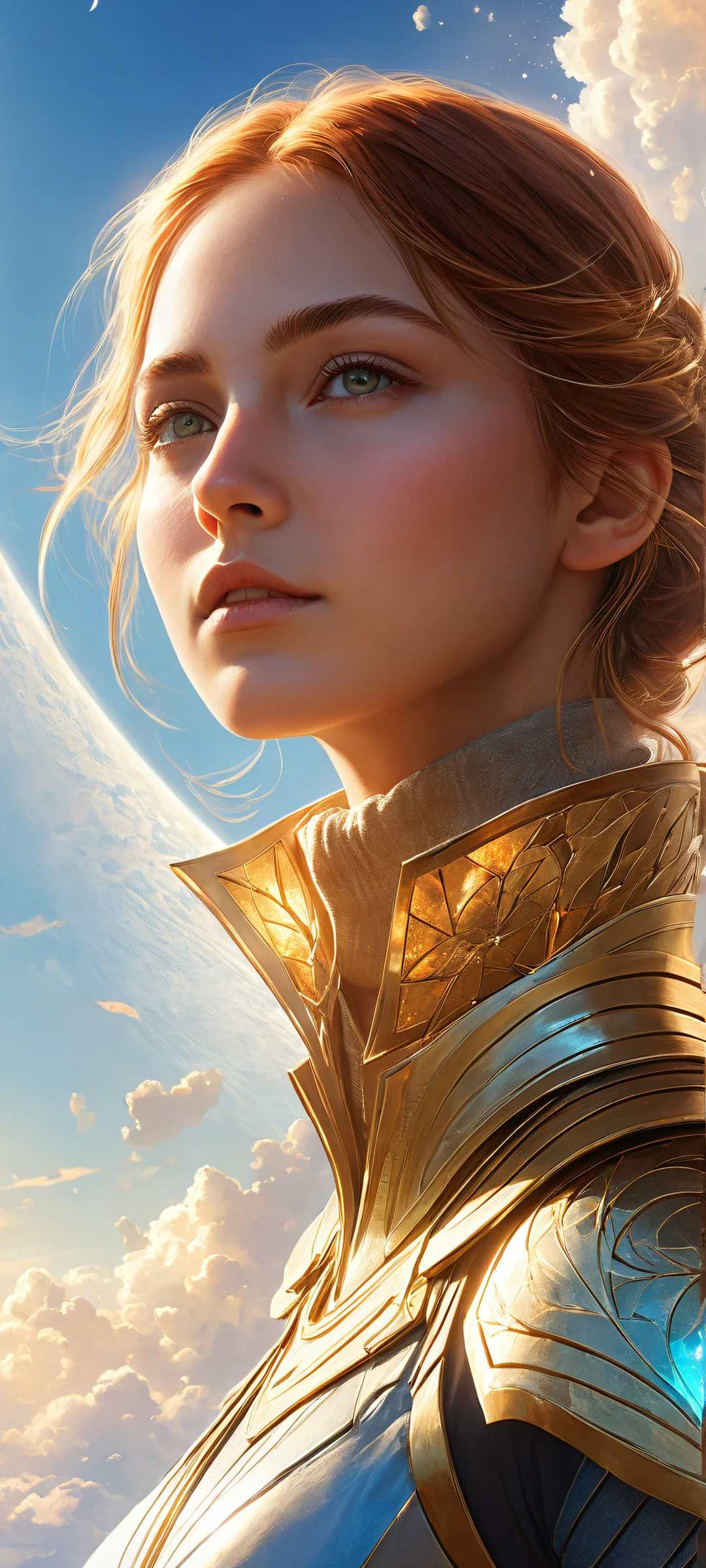 Elysium Dawn 2K Phone Wallpaper Breathtaking video game characters against a vast void background, optimized for iPhone and Android home screens.