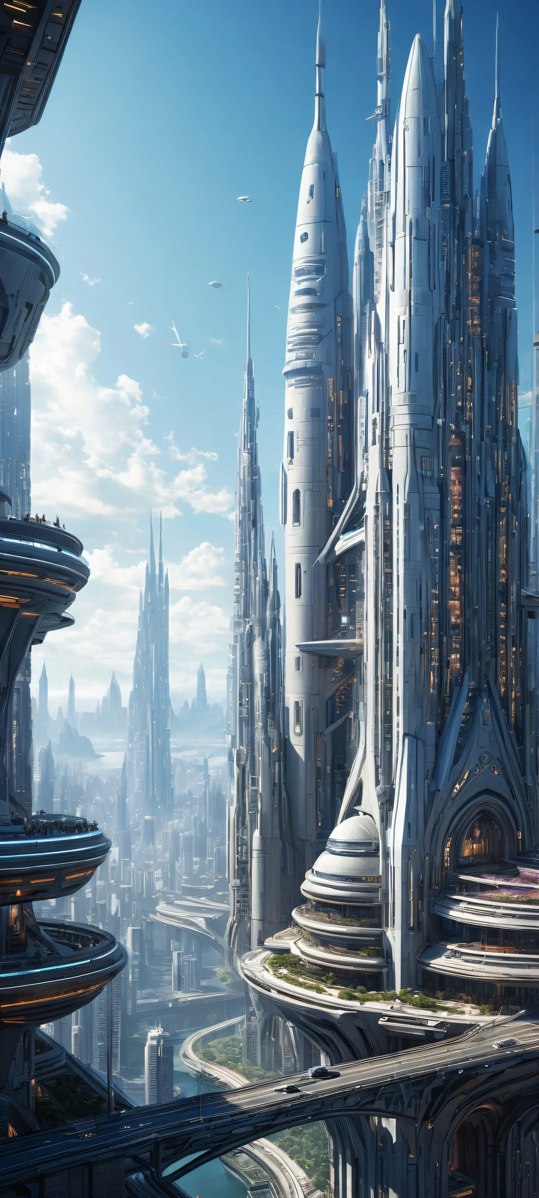 Stunning digital art of a majestic spaceship landing on a futuristic cityscape for iPhone/Android, with intricate micro-details and cinematic narrative.