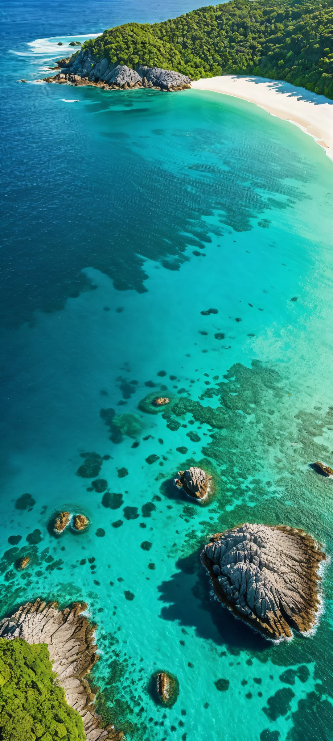 Breathtaking vertical portrait of emerald islands on iPhone/Android with coral reefs and micro-details, perfect for home screens.