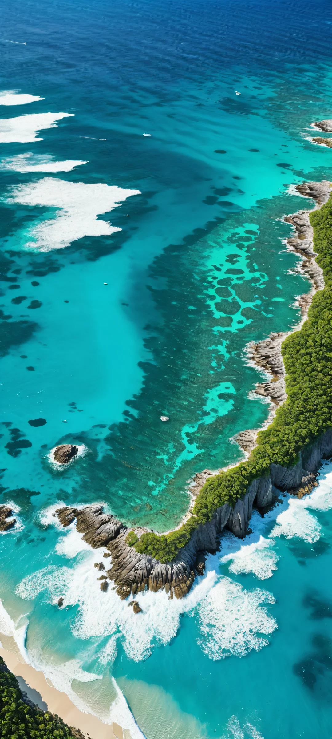 Breathtaking tropical landscape featuring lush emerald islands, coral reefs, and white sandy beaches, perfect for iPhone/Android home screens.