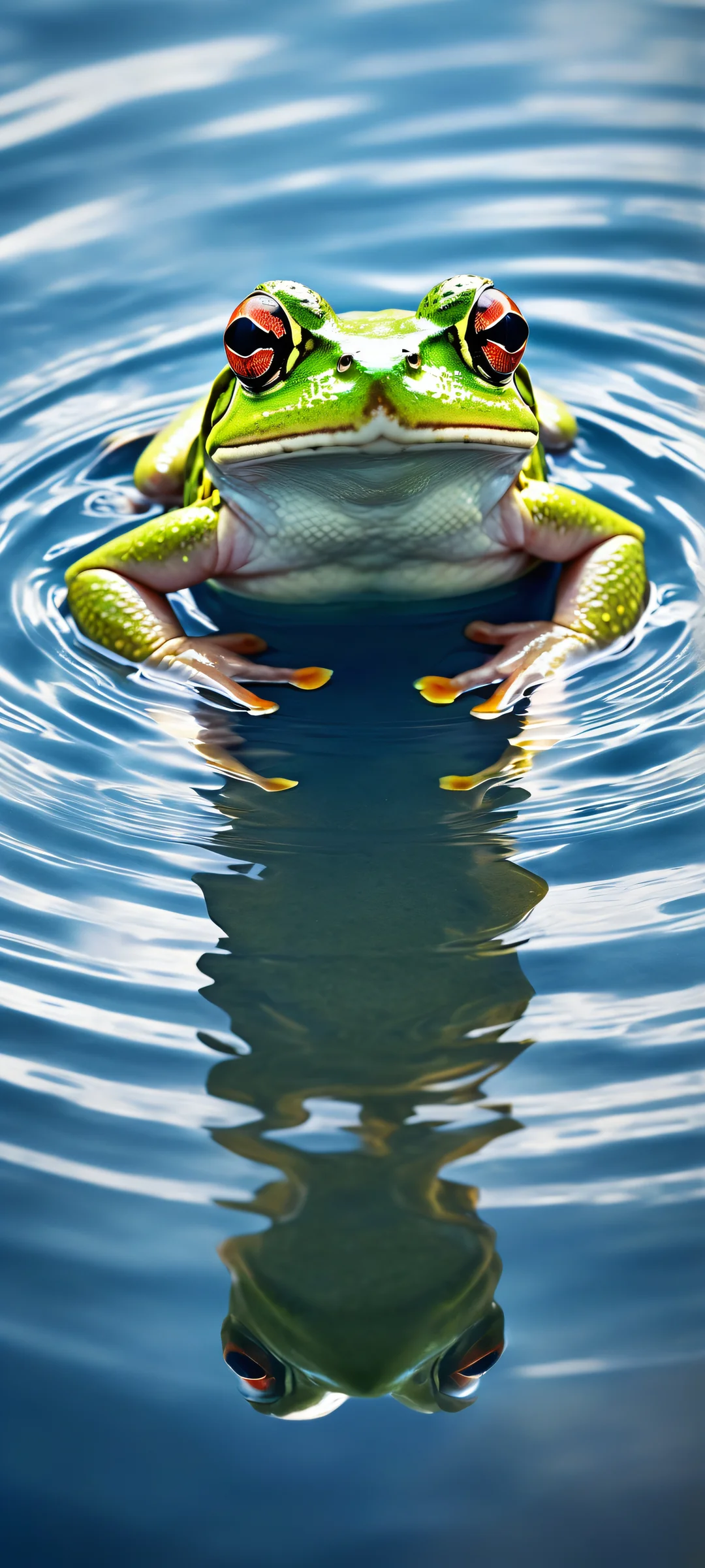 A majestic frog emerges from dark water, perfectly optimized for iPhone/Android home screens.