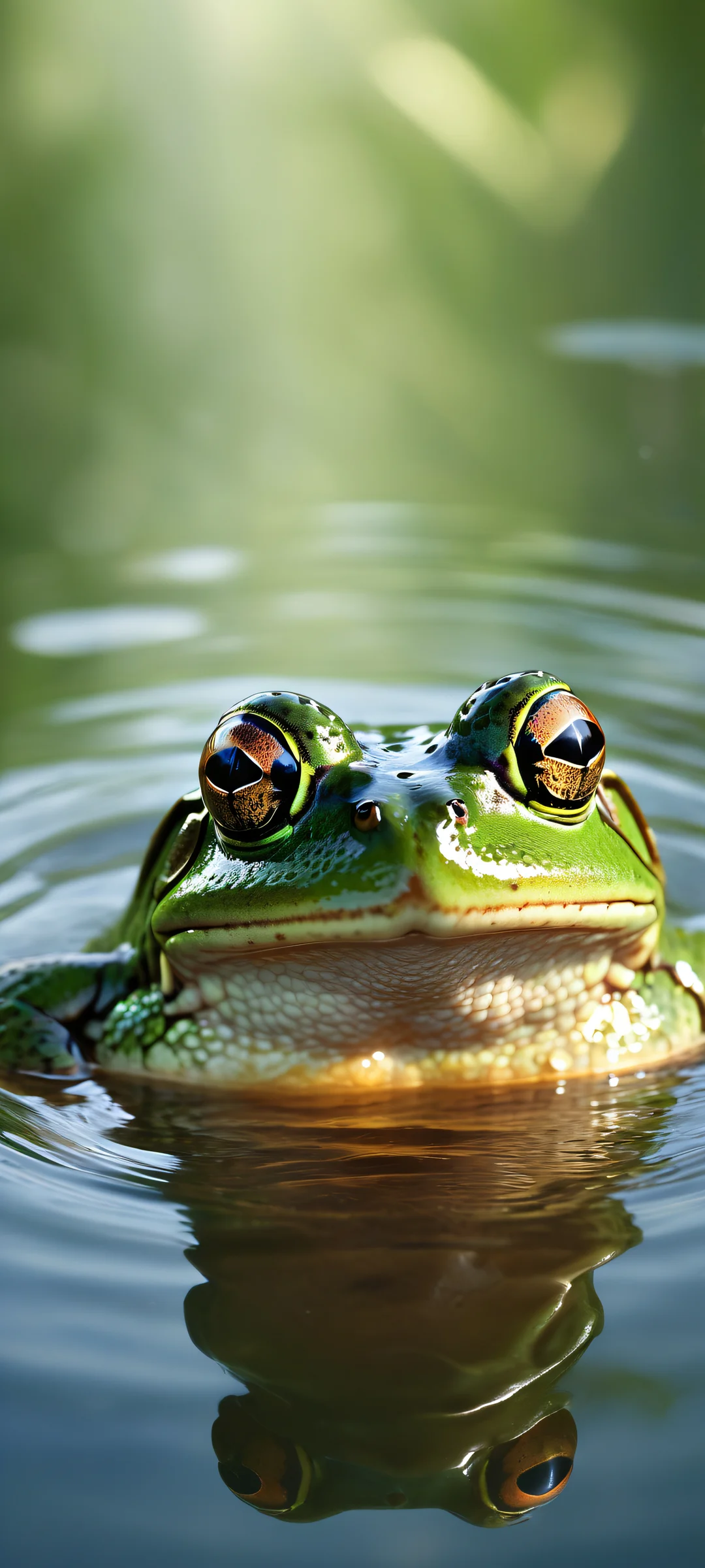 Majestic frog emerging from dark water on iPhone and Android home screens. Perfectly optimized for iOS and Android.
