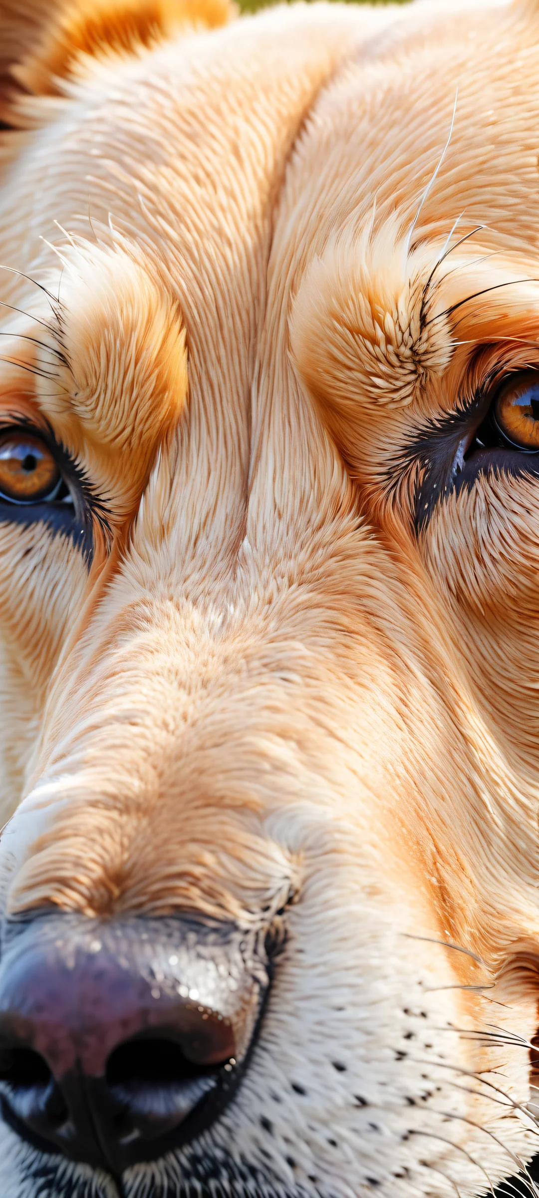 A serene iPhone/Android landscape featuring a majestic dog's muzzle with intricate micro-details against a vast, pure void background.