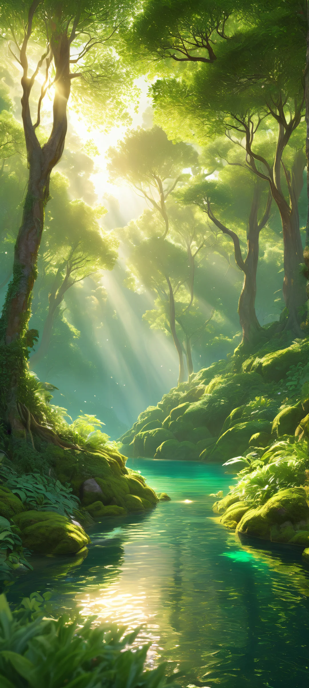 Enchanted forest landscape on iPhone/Android with intricate foliage and serene scenery