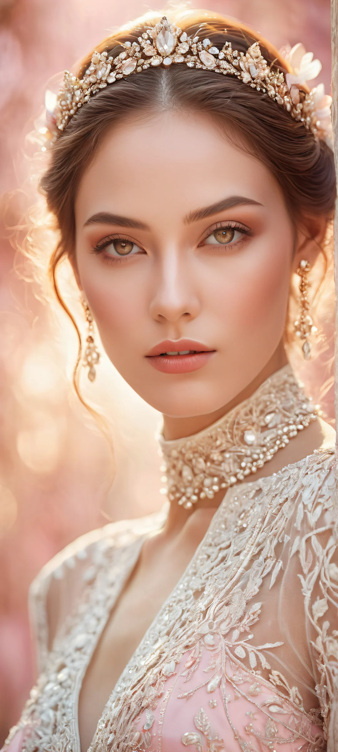 A stunning female figure on iPhone/Android with intricate facial expressions and ethereal lighting, ホーム画面に最適.