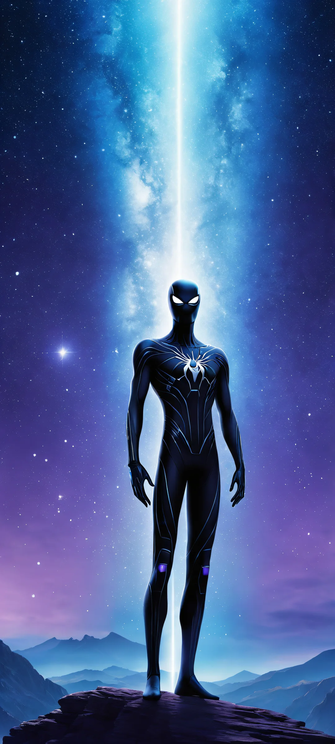 Ethereal Enderman iPhone and Android wallpaper with a majestic blue night sky filled with stars, perfect for seamless integration of UI widgets.