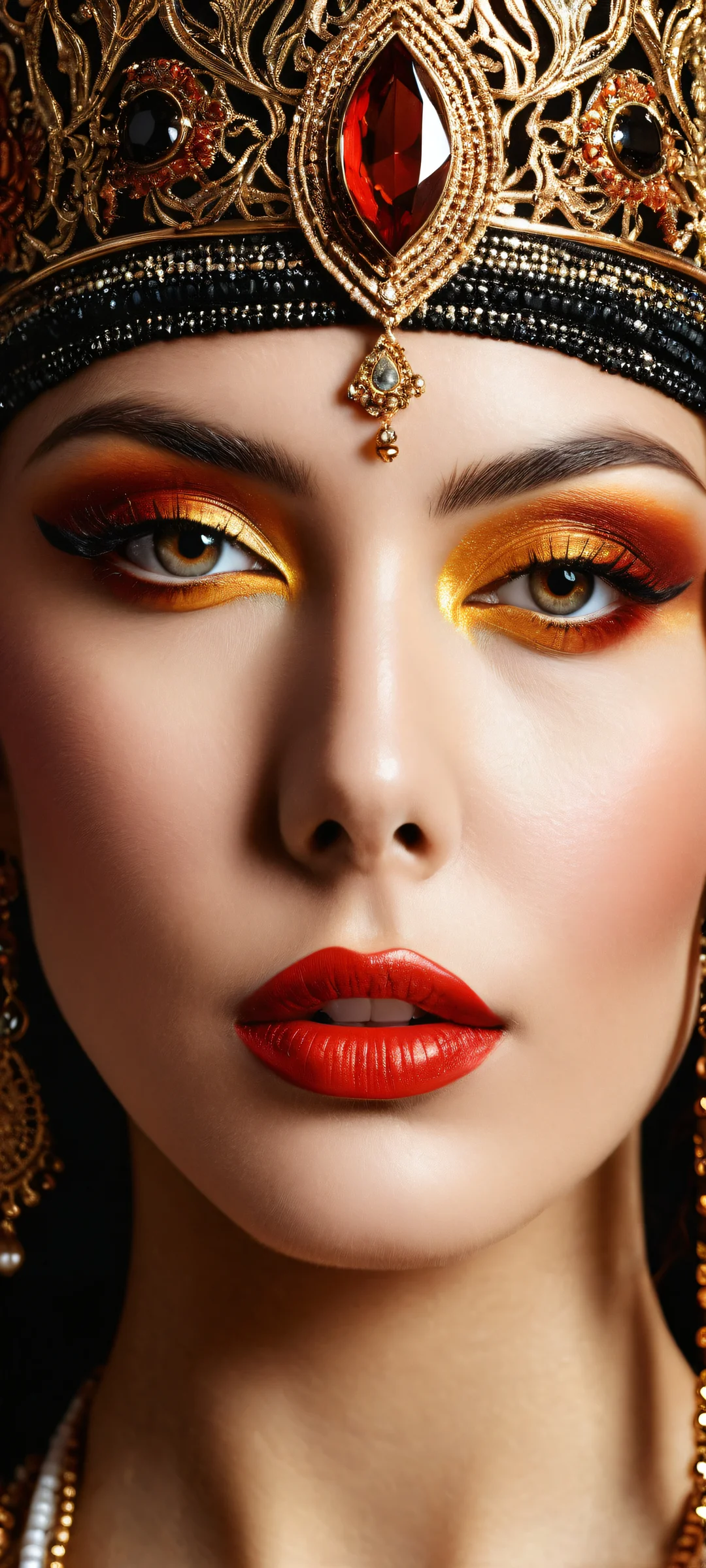 A stunning portrait of a beautiful face with intricate micro-details on an iPhone or Android device