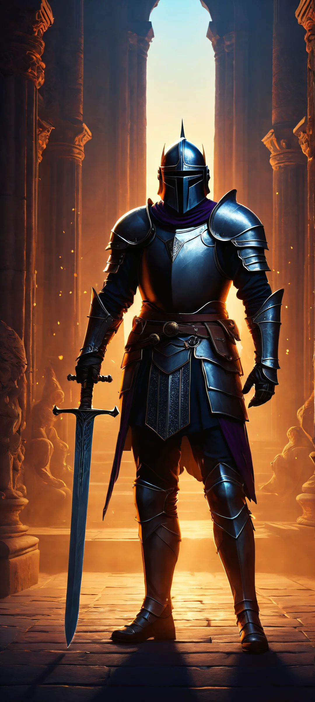 A majestic knight stands amidst a sea of mouse silhouettes on a dark background, perfekt für iPhone/Android-Startbildschirme.