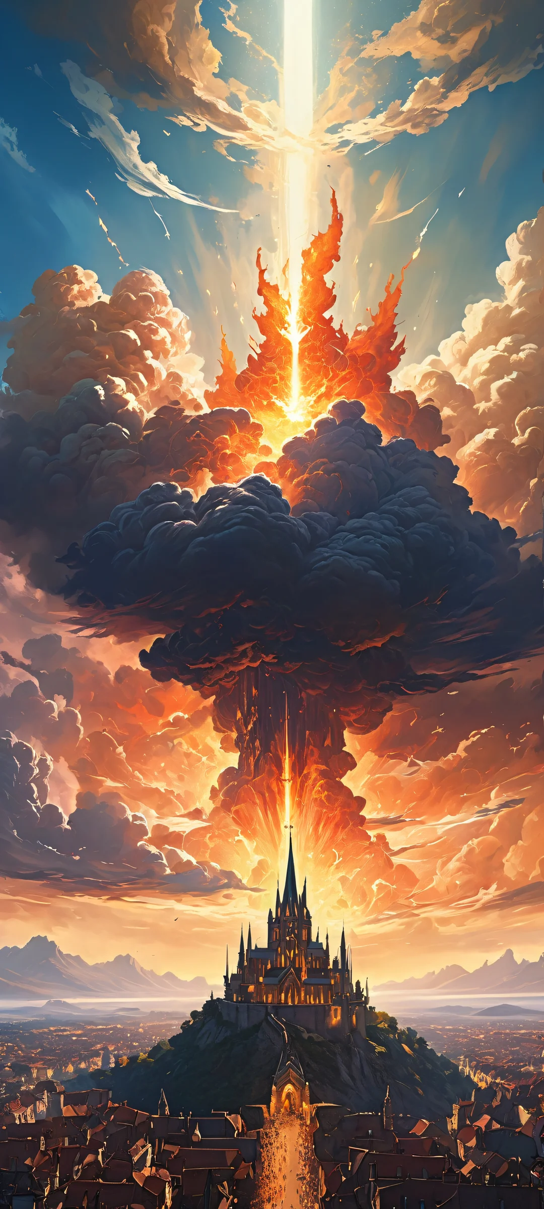 A breathtaking digital artwork featuring abstract clouds, knights in shining armor, dragons, and ethereal mages. Perfectly optimized for iPhone and Android home screens.