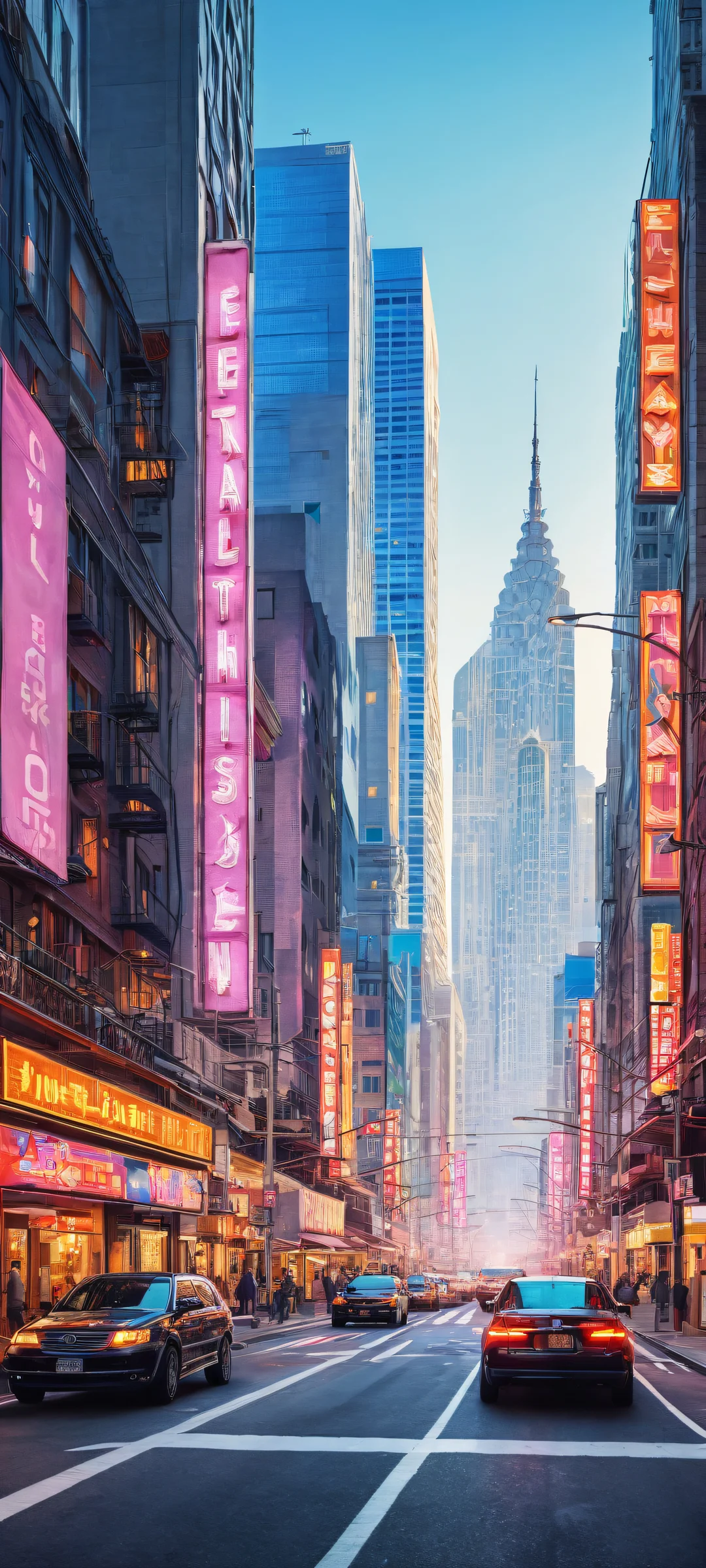 iPhone/Android compatible landscape art featuring a stunning cityscape with vibrant colors and intricate details.