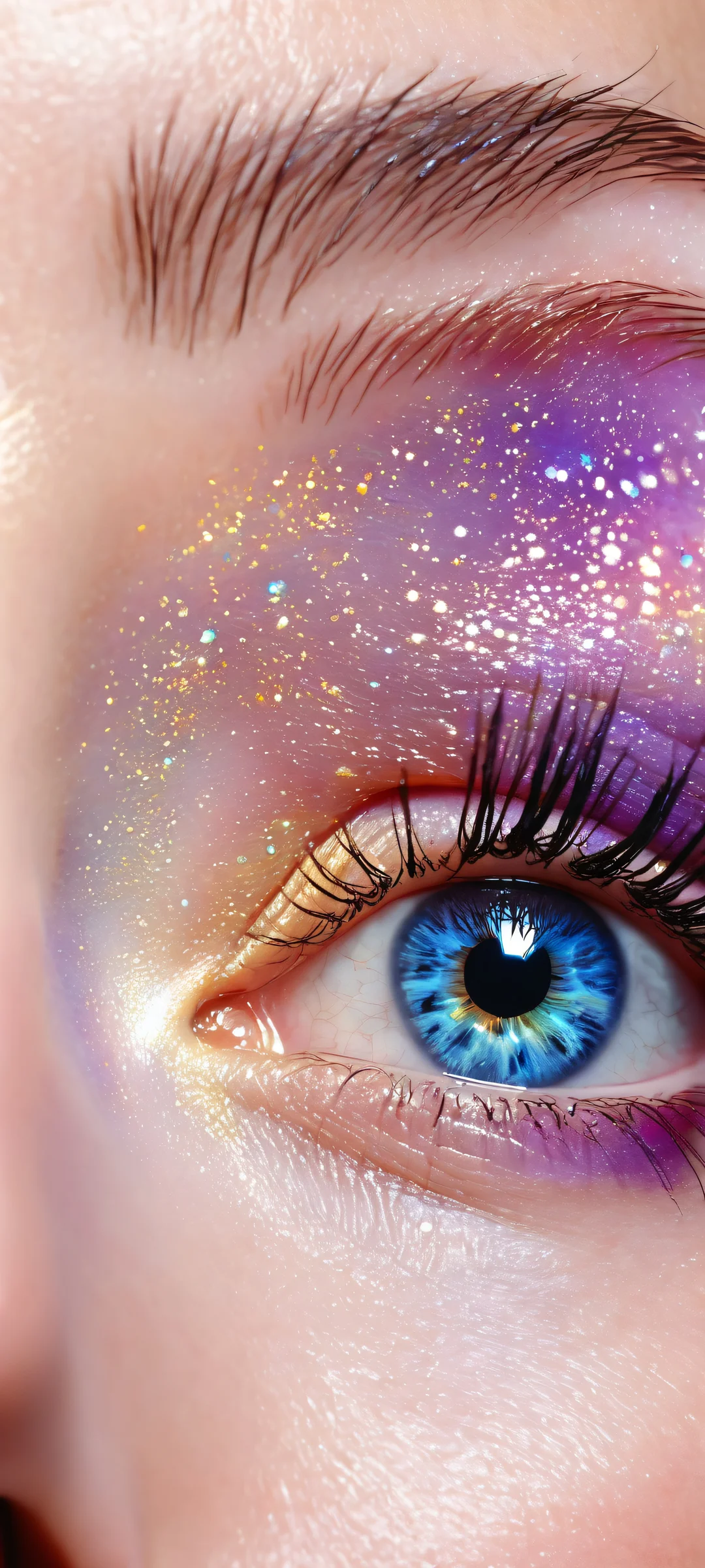 Breathtaking ck-scattered-gem portrait for iPhone/Android home screens. Dominant dark blues and purples, punctuated by flashes of metallic gold.