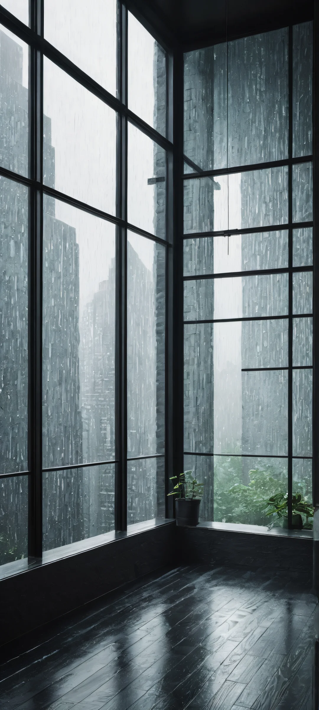 Ditto waits patiently for its trainer in a dimly lit room with pouring rain, contrasted against a vast pure void above.