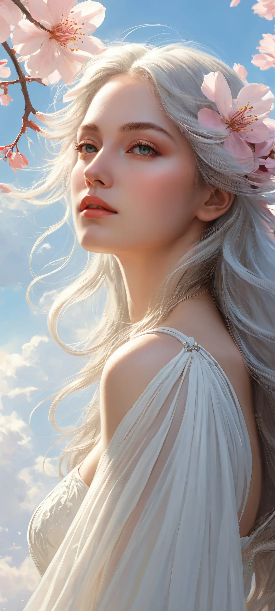 A stunning portrait of the heroine from Punishing: Gray Raven on a serene background, iPhone と Android のホーム画面に完全に最適化.