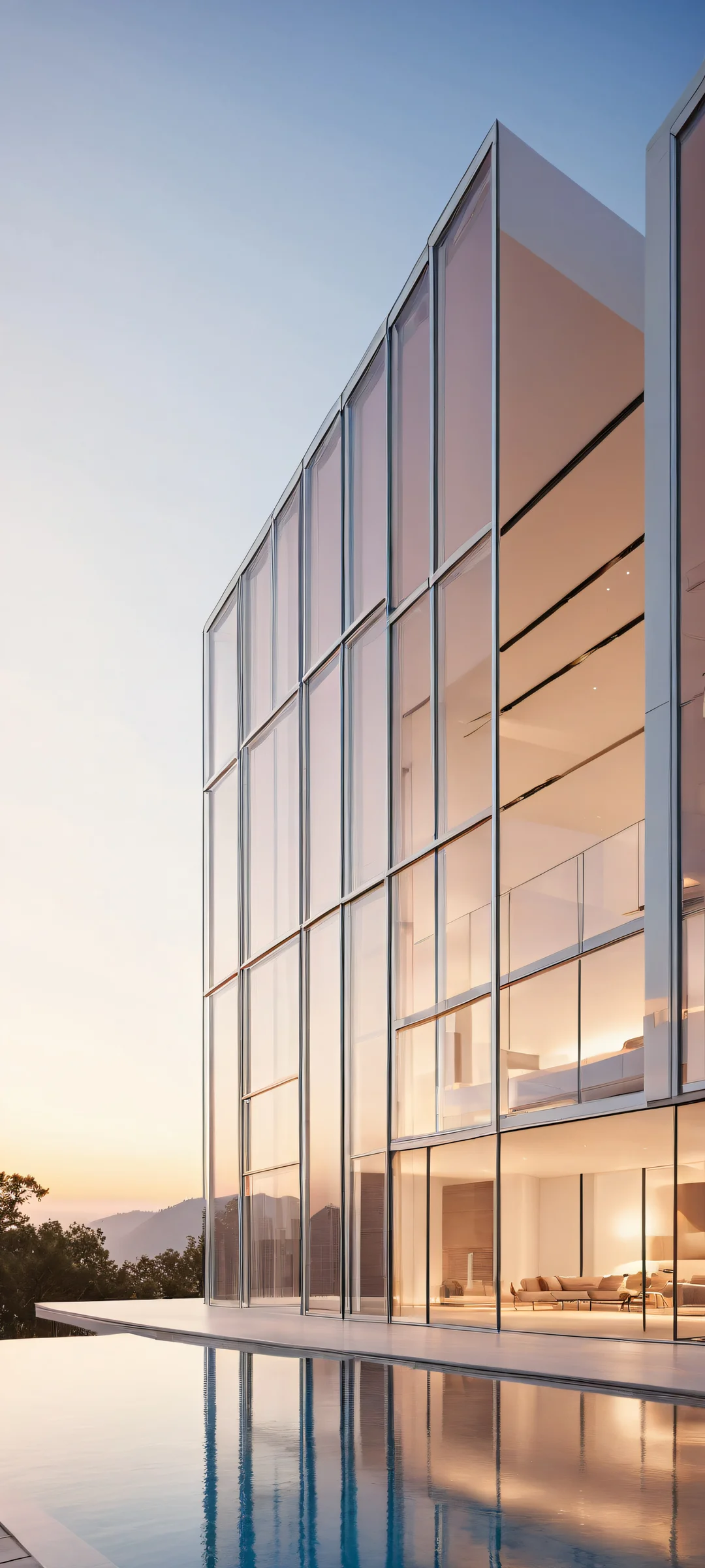 Minimalist architecture artwork for iPhone and Android home screens. A breathtaking vertical portrait of a building with intricate details, perfectly clean top half, and ethereal lighting.