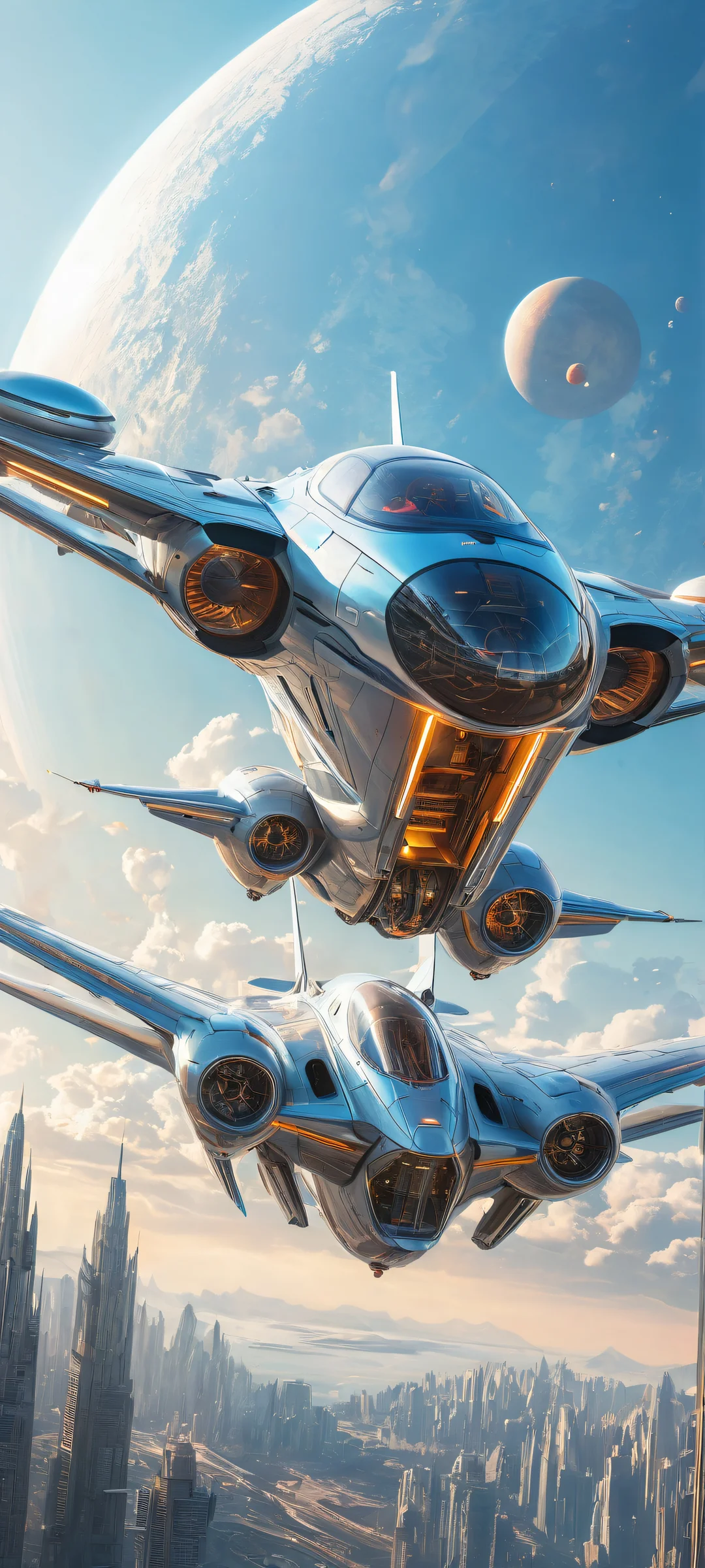 Futuristic aerial vehicle on a pure void background, perfectly optimized for iPhone/Android home screens.