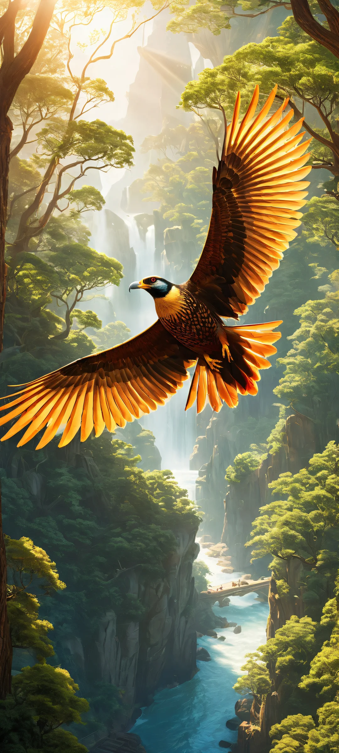 A majestic flying machine soars through the skies with a serene landscape below, perfectly optimized for iPhone and Android home screens.