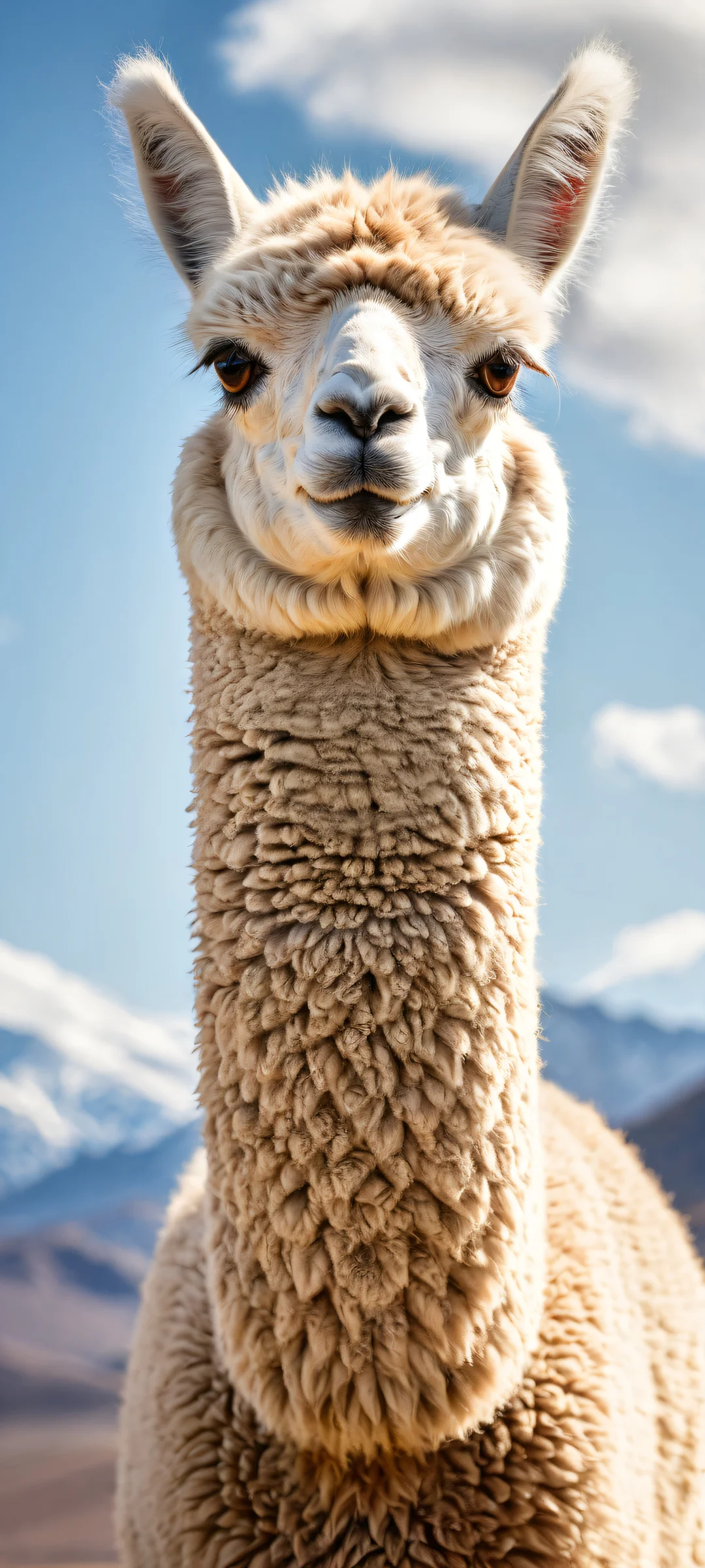 A majestic alpaca portrait on iPhone/Android, with intricate patterns and textures. Perfectly optimized for home screens.