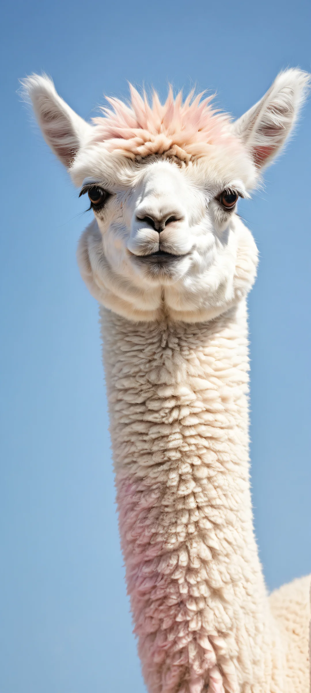 A whimsical alpaca on a pure white background, perfectly optimized for iPhone and Android home screens.