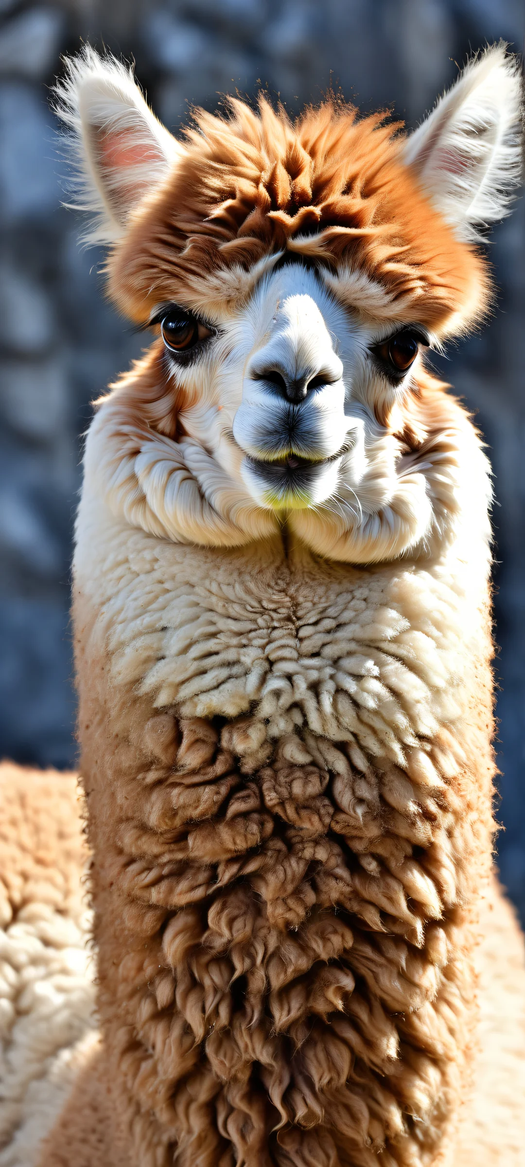 A majestic alpaca portrait on iPhone/Android featuring intricate details and ethereal lighting.