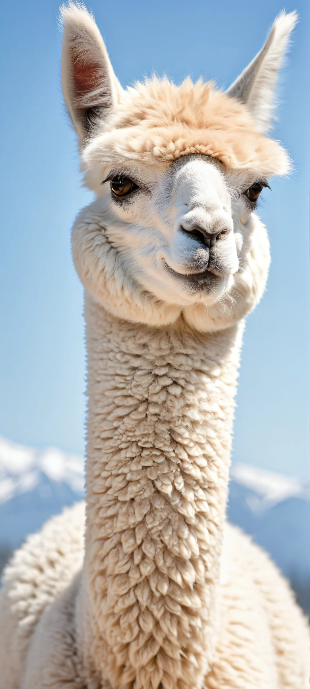 Ethereal Alpaca Portrait iPhone & Samsung QHD-Hintergrundbildr iPhone/Android-Startbildschirme A majestic alpaca against a pure void background, perfect for iPhone/Android home screens.